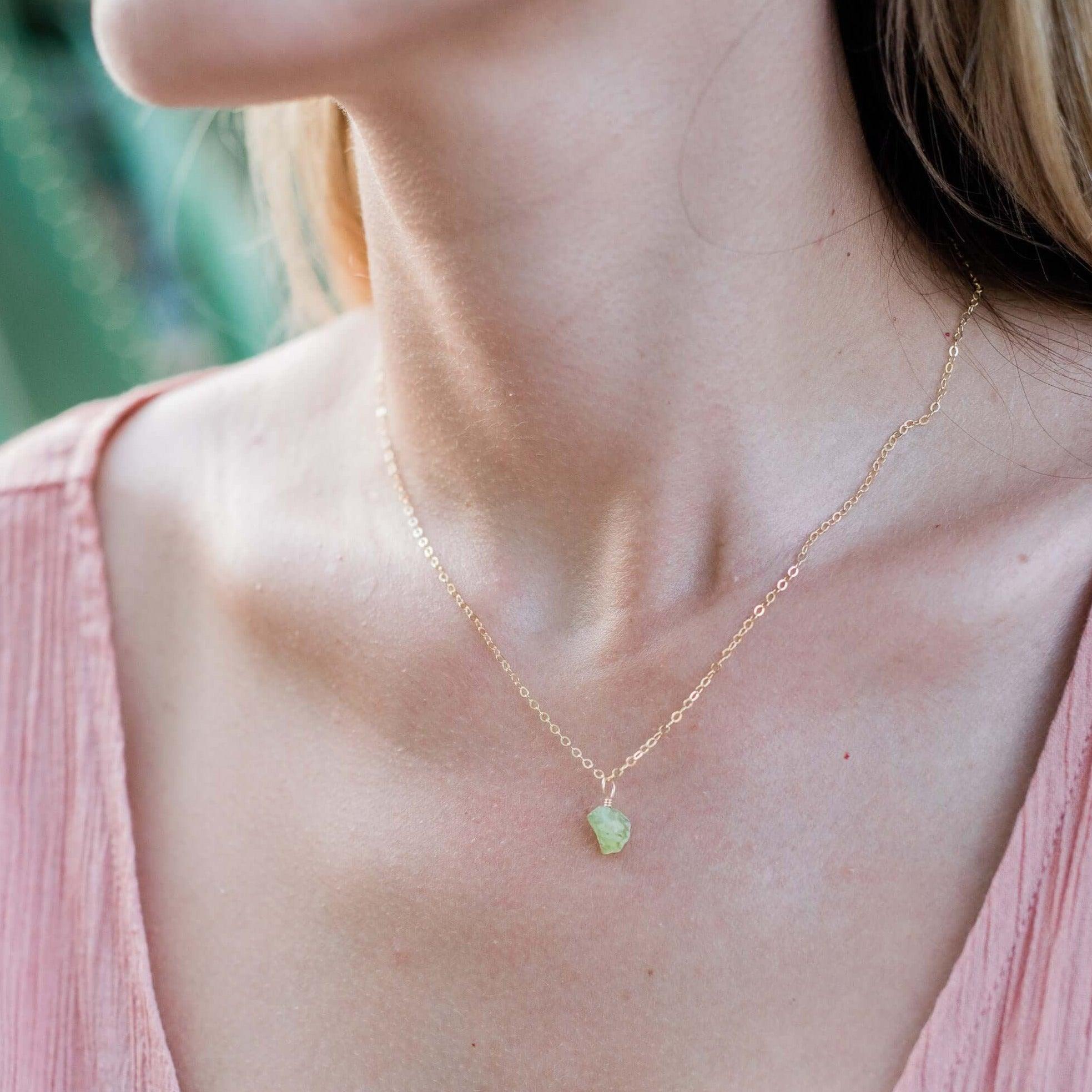 Tiny Raw Peridot Pendant Necklace - Natural Green Gemstone Jewelry for Women | Perfect for Boho Style, Everyday Wear & Gift Giving