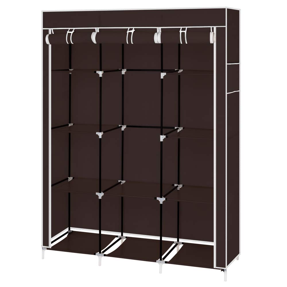 Portable Closet Wardrobe - 67 Inch Freestanding Closet Organizer with Shelves & Cover for Hanging Clothes, Non-Woven Fabric Storage Solution - Easy Assembly Dark Brown - Perfect for Small Spaces, Dorm Rooms & Apartment Organization