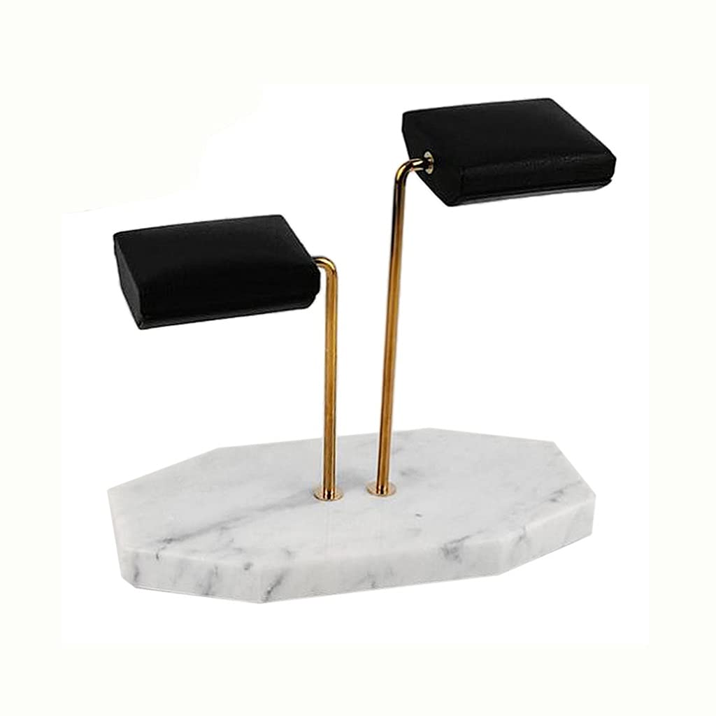 XINGFU Marble Jewelry Stand with Metal Rod - Elegant Watch & Bracelet Display Holder for Watches, Rings, Necklaces - Perfect for Retail Stores, Boutiques & Home Decor (Color: Black)