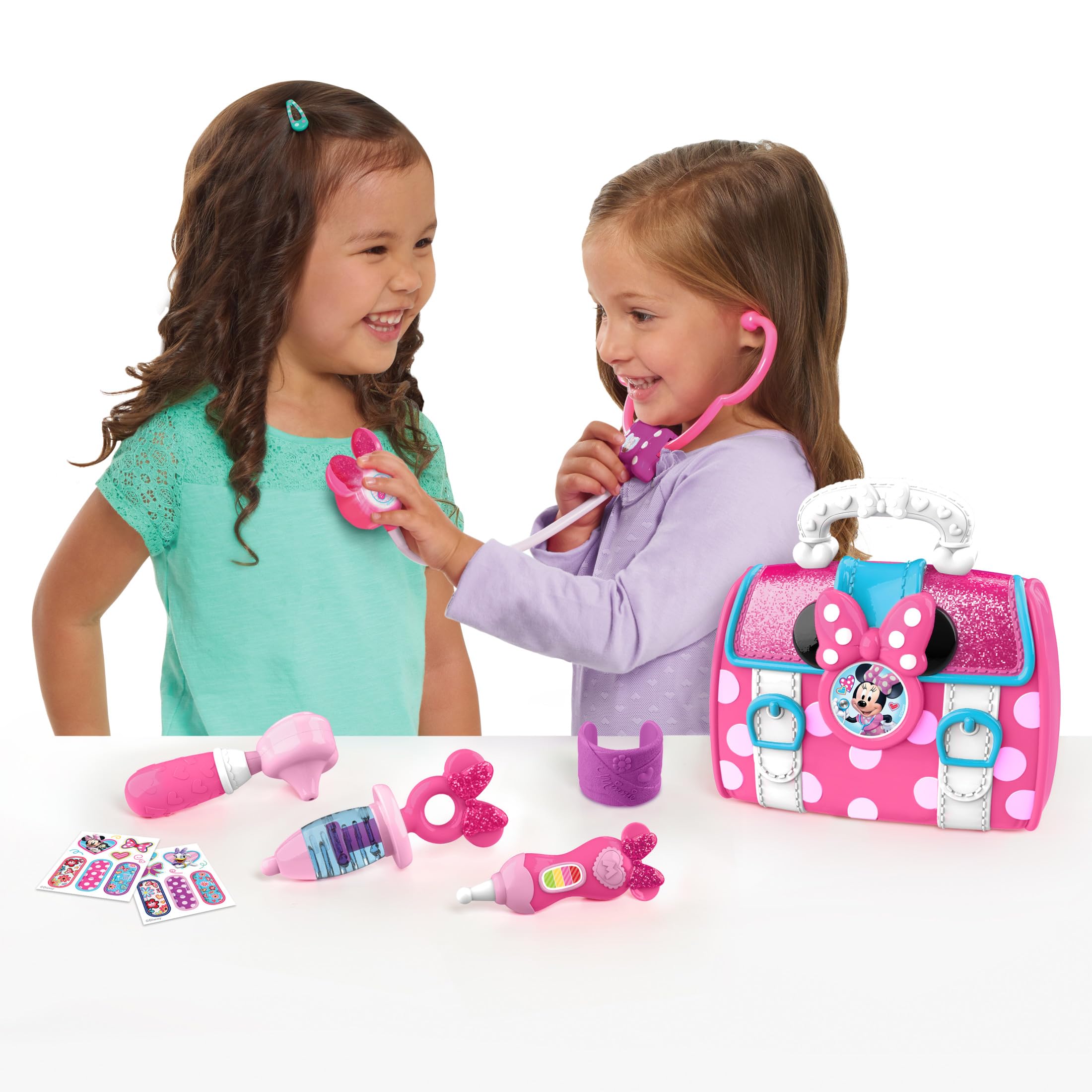 Disney Junior Minnie Mouse Doctor Play Set for Kids Ages 3-5 - 8-Piece Pretend Medical Kit with Light-Up Stethoscope & Sounds - Officially Licensed Pink Toddler Toy for Preschool Role Play & Early Learning Fun | Perfect for Birthday Gifts & Indoor Imaginative Play