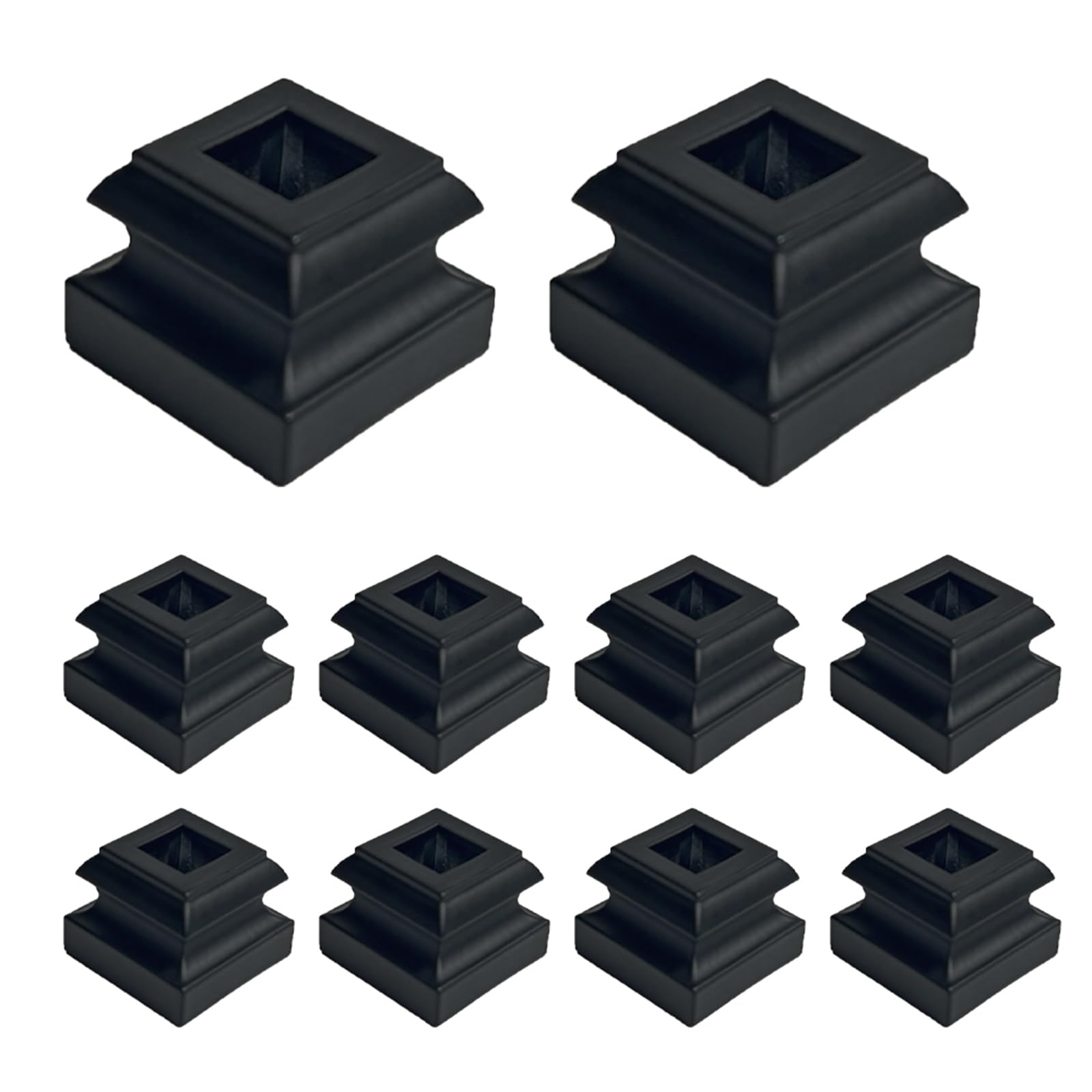 10-Pack Satin Black Wrought Iron Baluster Shoes - 1/2 Inch Square Aluminum Alloy Staircase Leveling Shims for Interior Railings | Perfect for Home Stair Renovation & DIY Handrail Installation