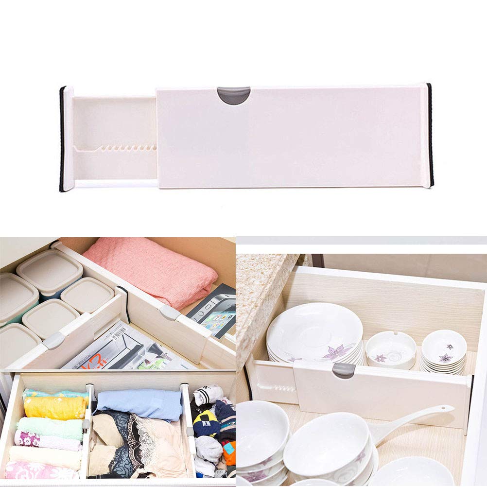 Expandable iLXHD Spring-Loaded Drawer Organizer Dividers for Bedroom & Kitchen - White - Perfect for Clutter-Free Storage in Cabinets, Dressers, and Pantries