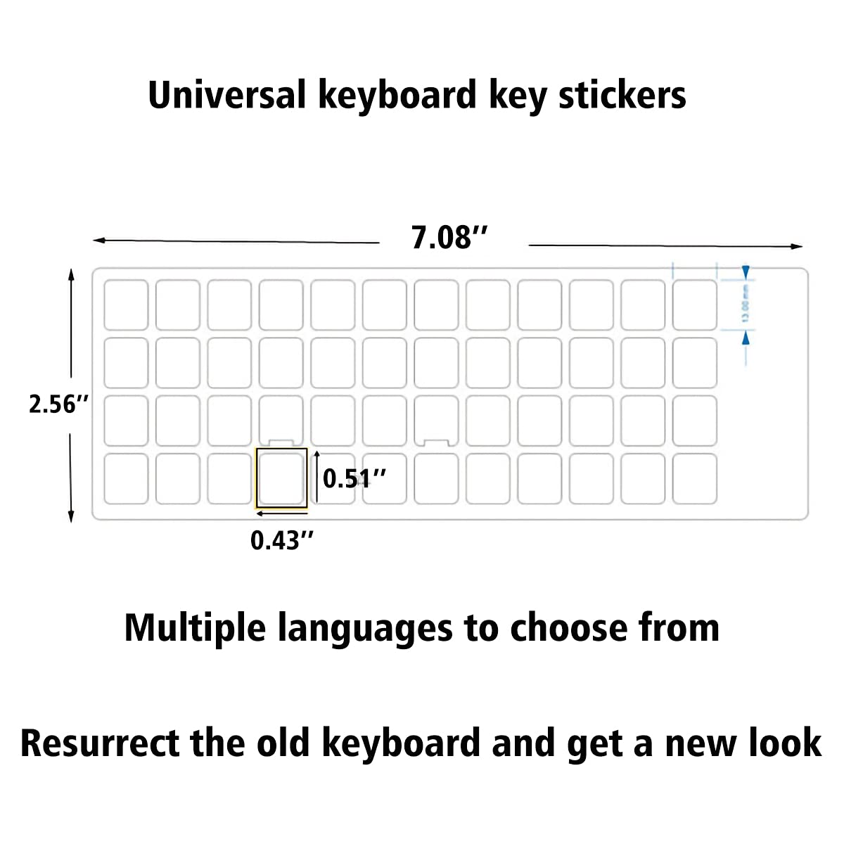 2PCS Korean Keyboard Stickers - Transparent Background with Blue Letters (0.43