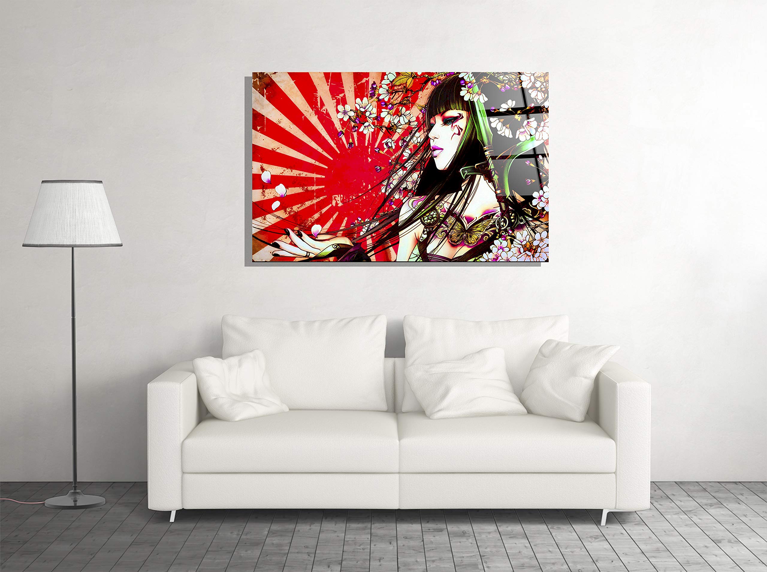 Samurai Geisha Anime Japan Print Tempered Glass Wall Art - Premium Japanese Home Decor for Living Room, Bedroom & Office
