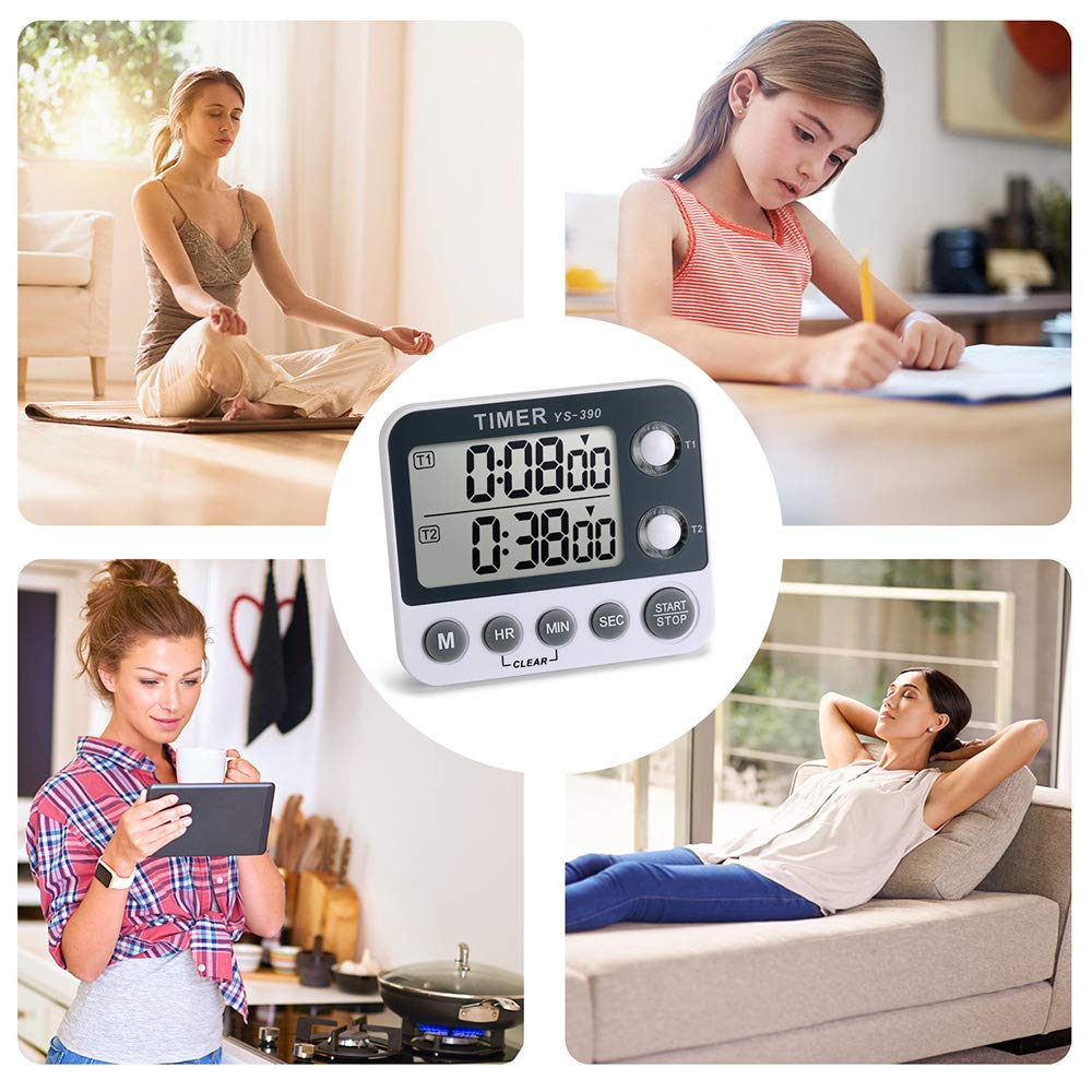 HomeMall Digital Kitchen Timer - Dual Count Up/Down with Magnetic Back, Large LCD Display, Adjustable Volume & Flashing Alarm - Perfect for Baking, Cooking, Meal Prep & Kitchen Organization (Battery Included)