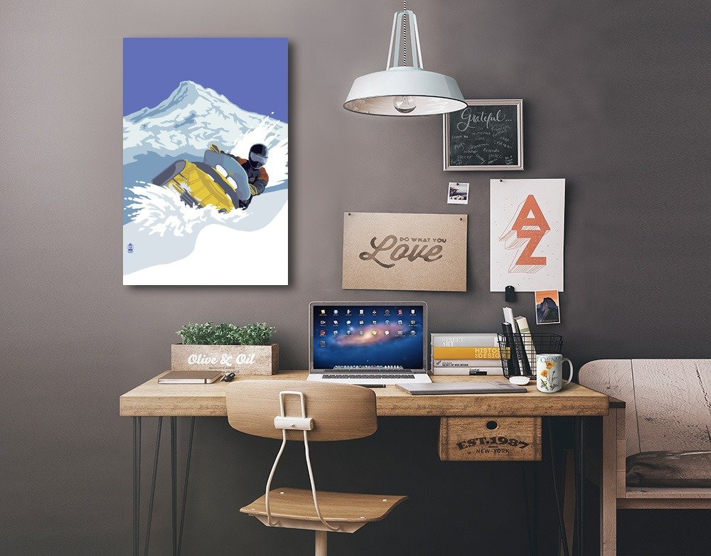Lantern Press Snowmobile Wall Art - 16x24 Wrapped Canvas Print for Home & Office Decor - Perfect for Living Room, Bedroom or Cabin