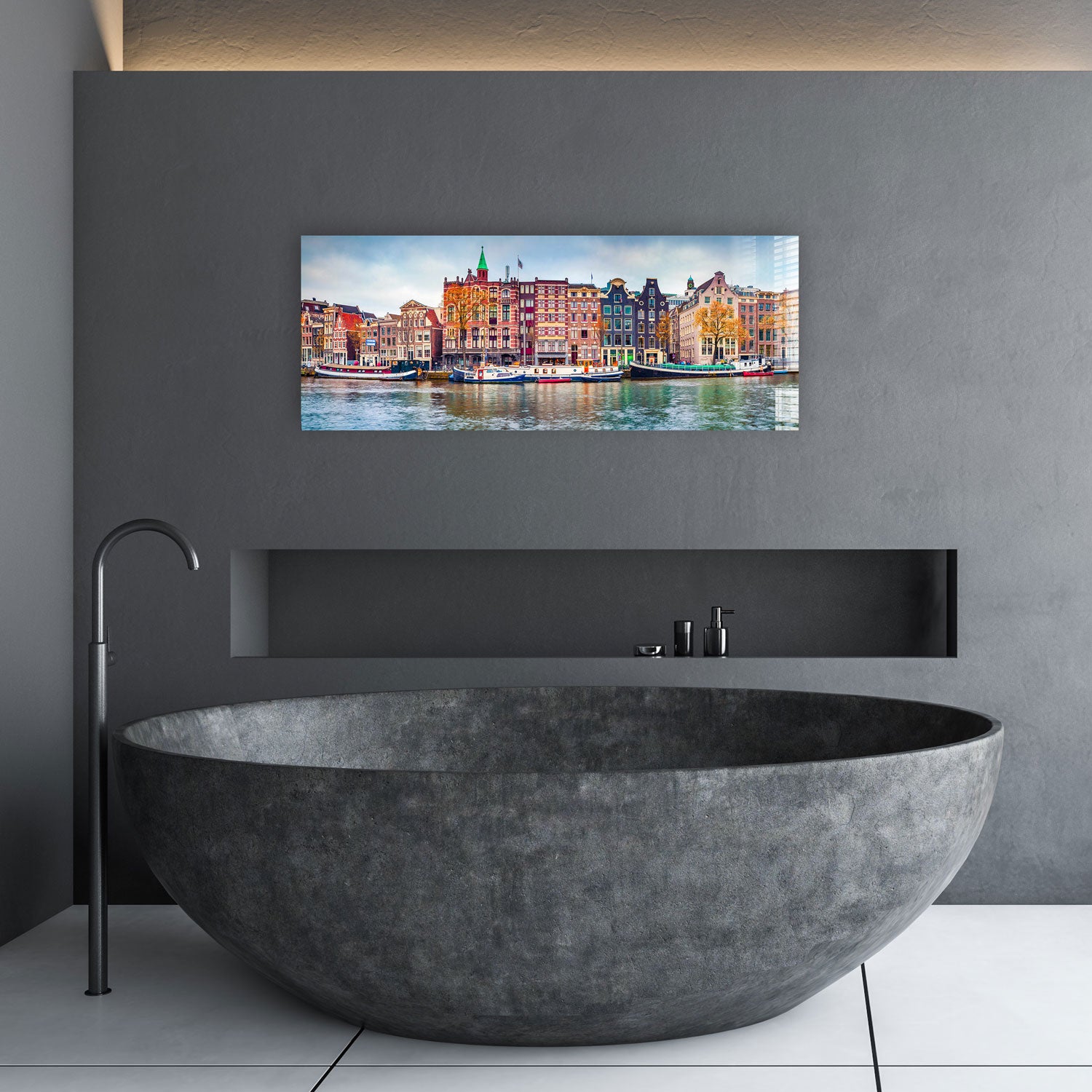 Amsterdam Panoramic Wall Art - Stunning Cityscape Canvas Print for Home & Office Decor - Perfect for Living Room, Bedroom, or Office Wall Display