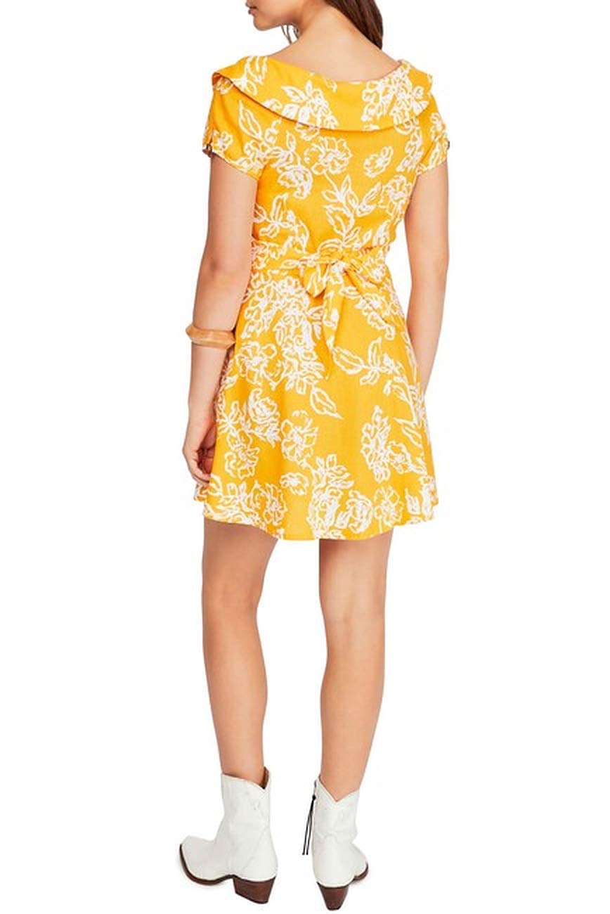 Free People Women's A Thing Called Love Boho Linen Blend Mini Dress - Yellow Size 10 | Flowy Summer Dress for Beach, Music Festivals & Date Nights