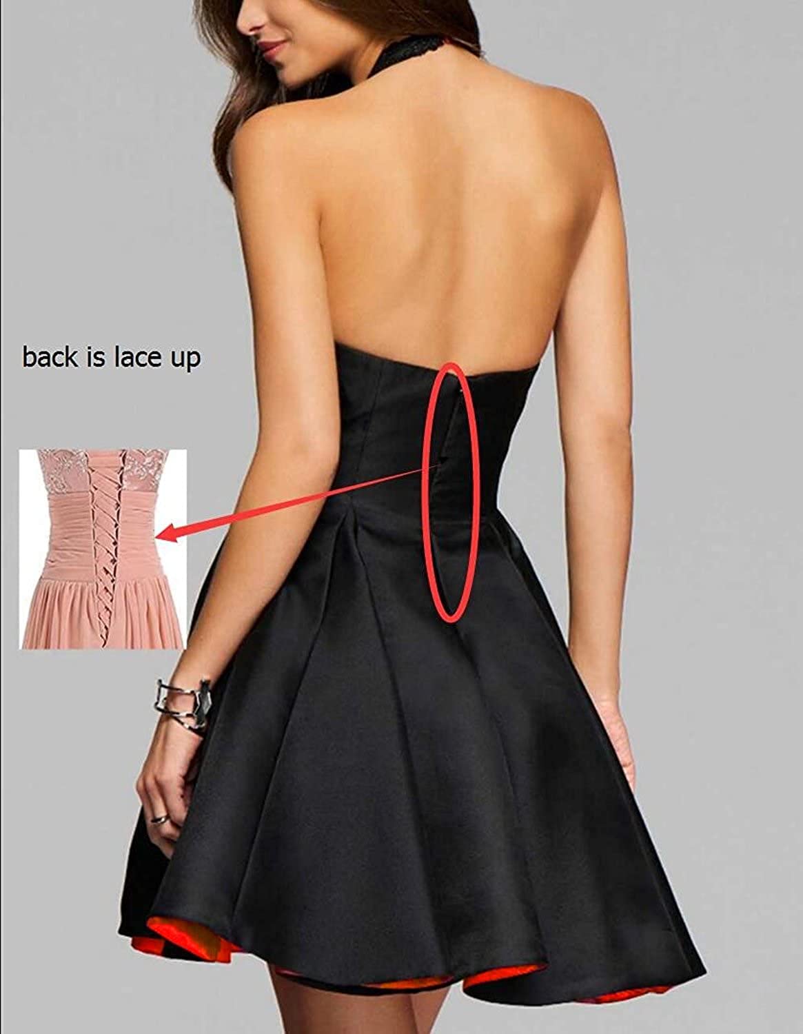 Sukleet 2025 Lace Appliques Short Homecoming Dress for Teens - High Low Halter Satin Prom Dress with Pockets | Perfect for School Dances, Formal Events & Special Occasions