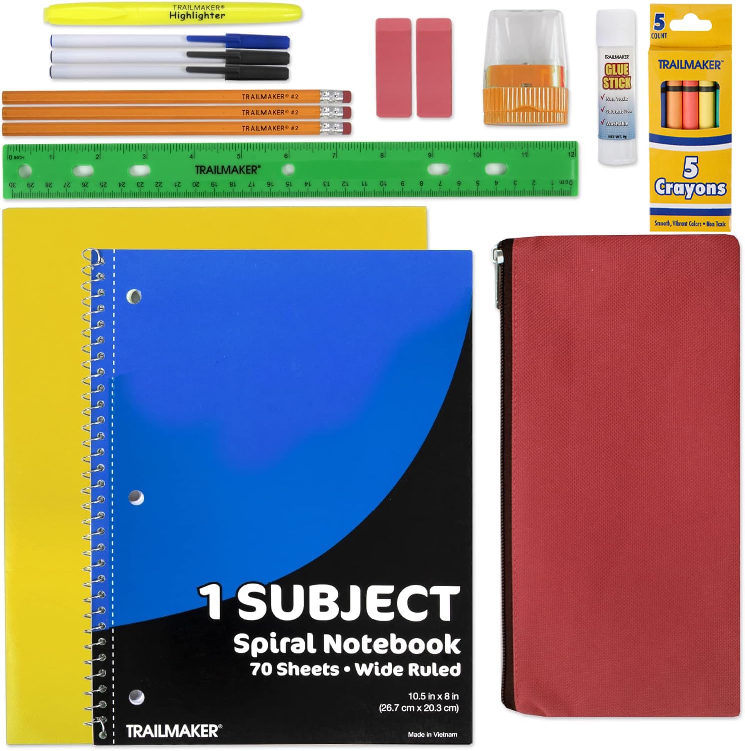 20 Piece School Supplies Pack for K-12 Students - Essential Back to School Bundle for Boys & Girls - Perfect for Classroom, Homework & Homeschooling