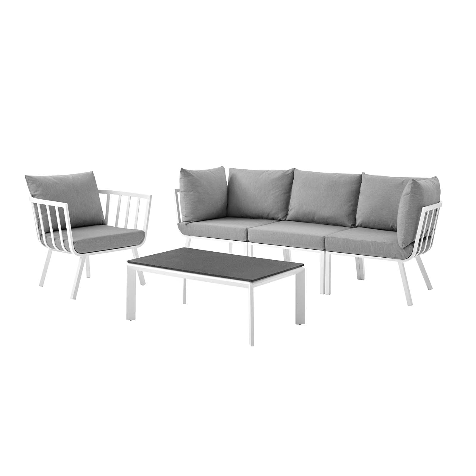 Modern Lounge Sectional Sofa Chair Set - Aluminum Metal Frame, White Grey Finish, Perfect for Outdoor Patio, Cafe, Bistro, and Garden Relaxation