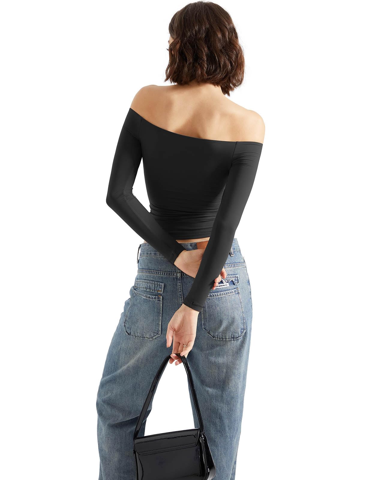 SUUKSESS Women's Off Shoulder Long Sleeve Shirt - Double Lined Stretchy Basic Top for Casual Wear, Date Night & Going Out | Trendy Blouse for Fall & Winter Fashion