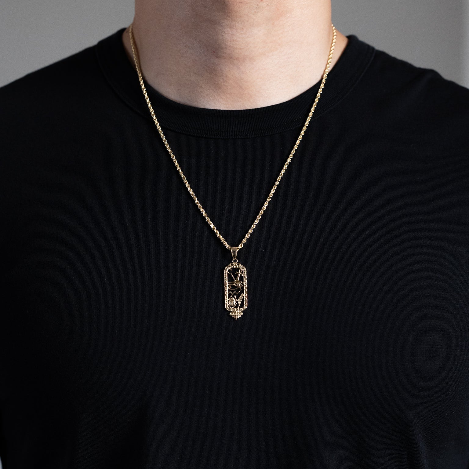 Gold Large Egyptian Cartouche Pendant Necklace PT2802 - Handmade Hieroglyphic Jewelry for Women, Perfect for Gifts & Special Occasions