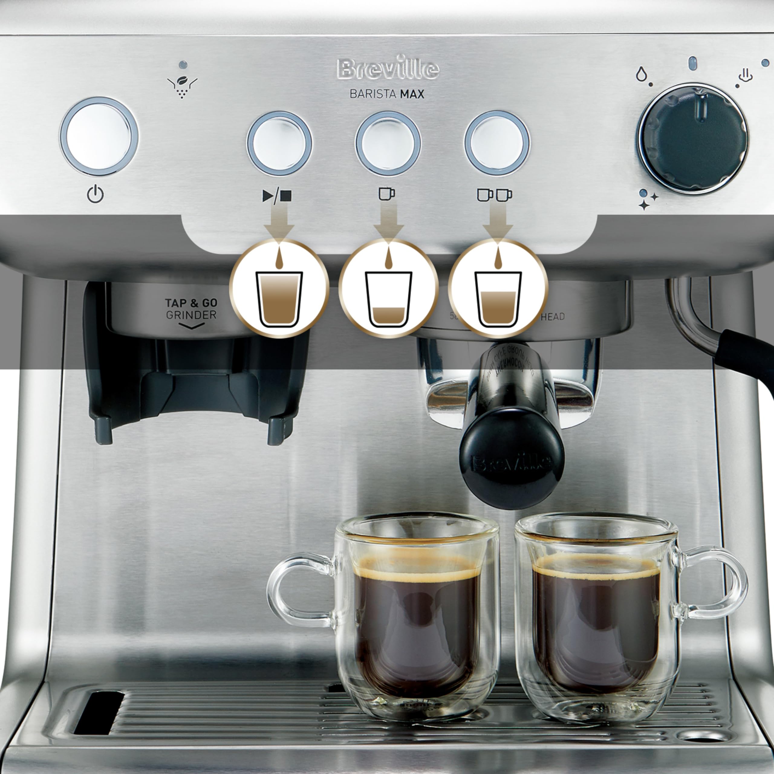 Breville Barista Max Espresso Machine with Built-in Grinder - 15 Bar Italian Pump, 2.8L Water Tank & Steam Wand for Latte & Cappuccino - Stainless Steel Coffee Maker for Home Baristas & Coffee Lovers