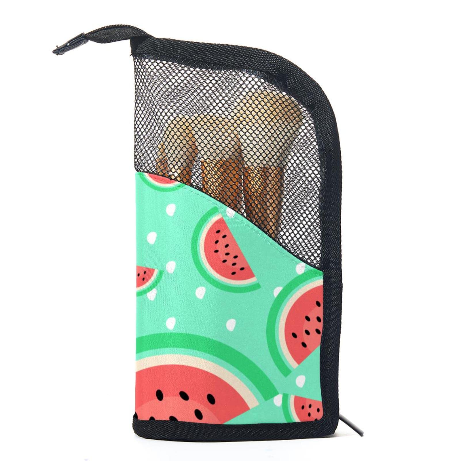 12-Piece Watermelon Polka Dot Makeup Brush Organizer Bag - Portable Brush Holder Case for Travel & Home Storage