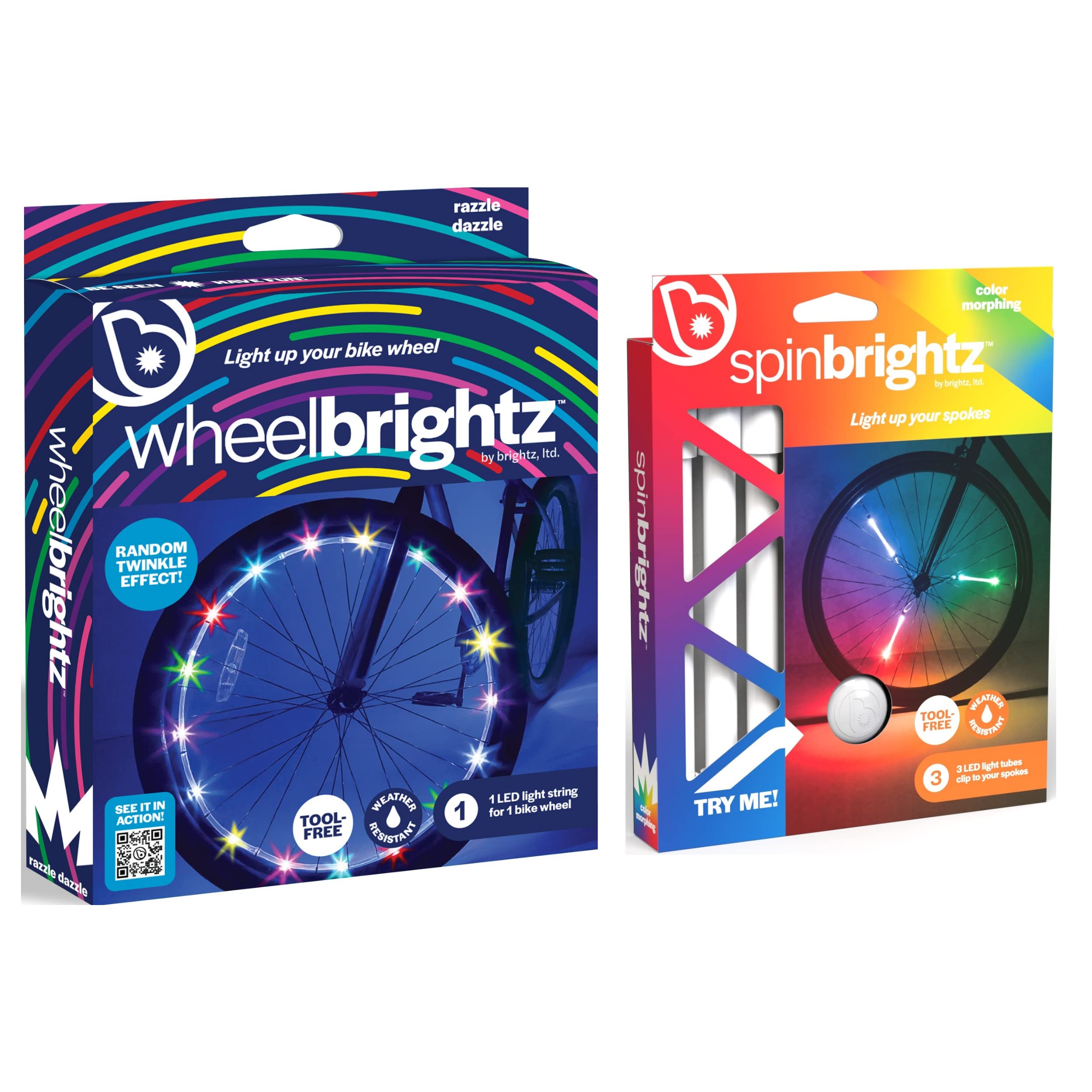 Brightz LED Bike Wheel Lights & Spoke Light Tubes Combo - 3 Pack Waterproof Bicycle Wheel Lights for Night Riding Safety - Perfect for Cycling, Commuting, and Outdoor Adventures