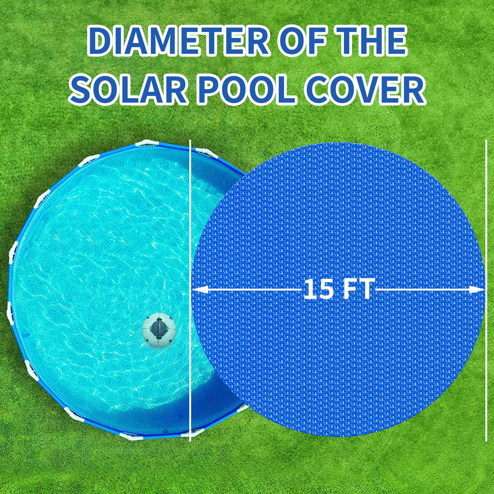 Evoio Heavy-Duty Solar Pool Cover Blanket - 15 ft Round Floating Thermal Blanket for Inground & Above Ground Swimming Pools & Hot Tubs | Bubble Insulation for Heat Retention & Energy Savings | Perfect for Backyard, Residential & Commercial Use