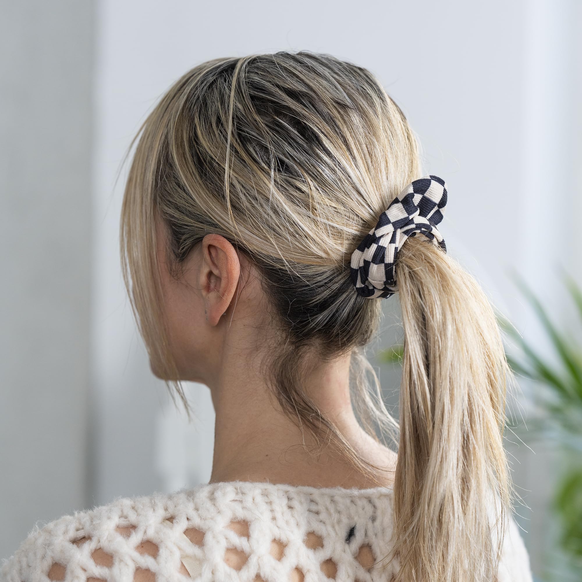 2 Pcs Plaid Hair Scrunchies - Soft Velvet Hair Ties for Women & Girls - Black/Khaki for Casual & Office Wear