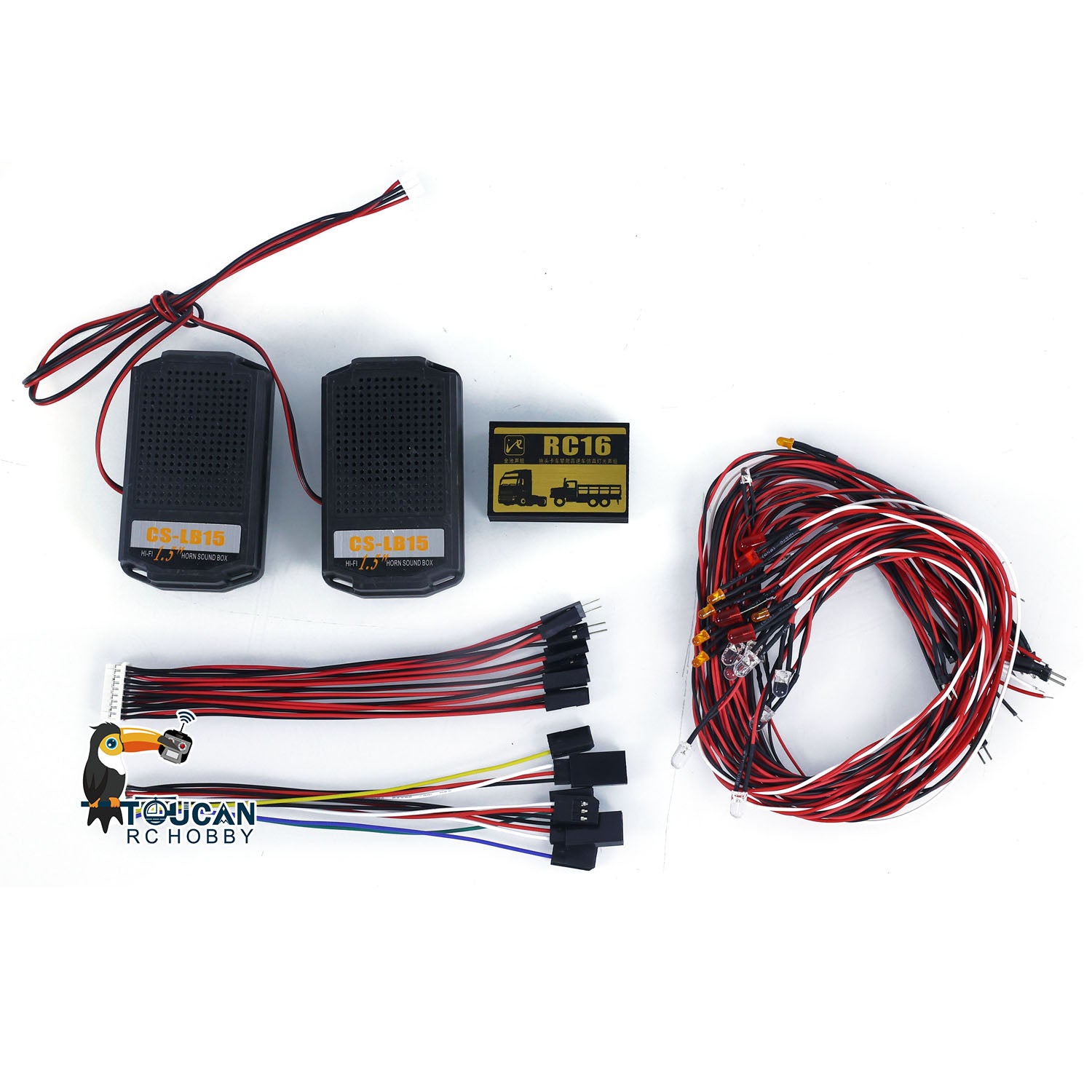 1/14 1/16 Scale RC Light & Sound System with Smoke Unit - DIY Speaker Kit for TAMIYA Tractor, Truck, Dumper, Excavator, Loader & RC Tank Models - Realistic Effects for Construction & Battle Scenes