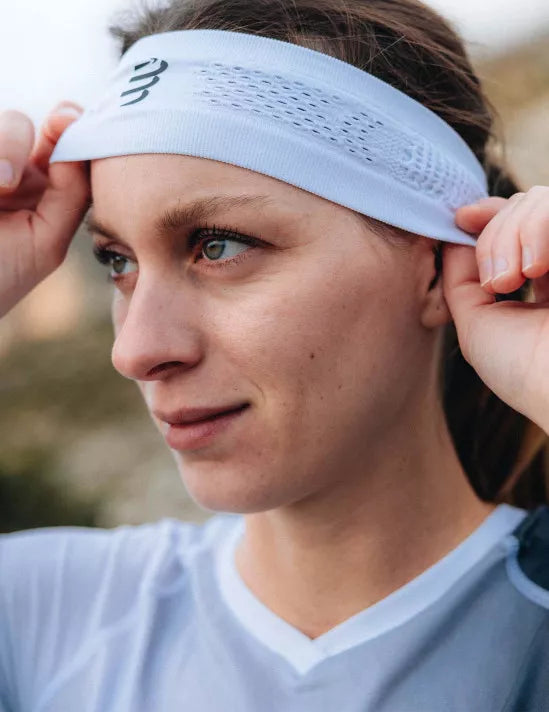 Compressport Unisex Thin Headband On/Off - White | Sweat-Wicking Sports Headband for Running, Cycling & Workouts