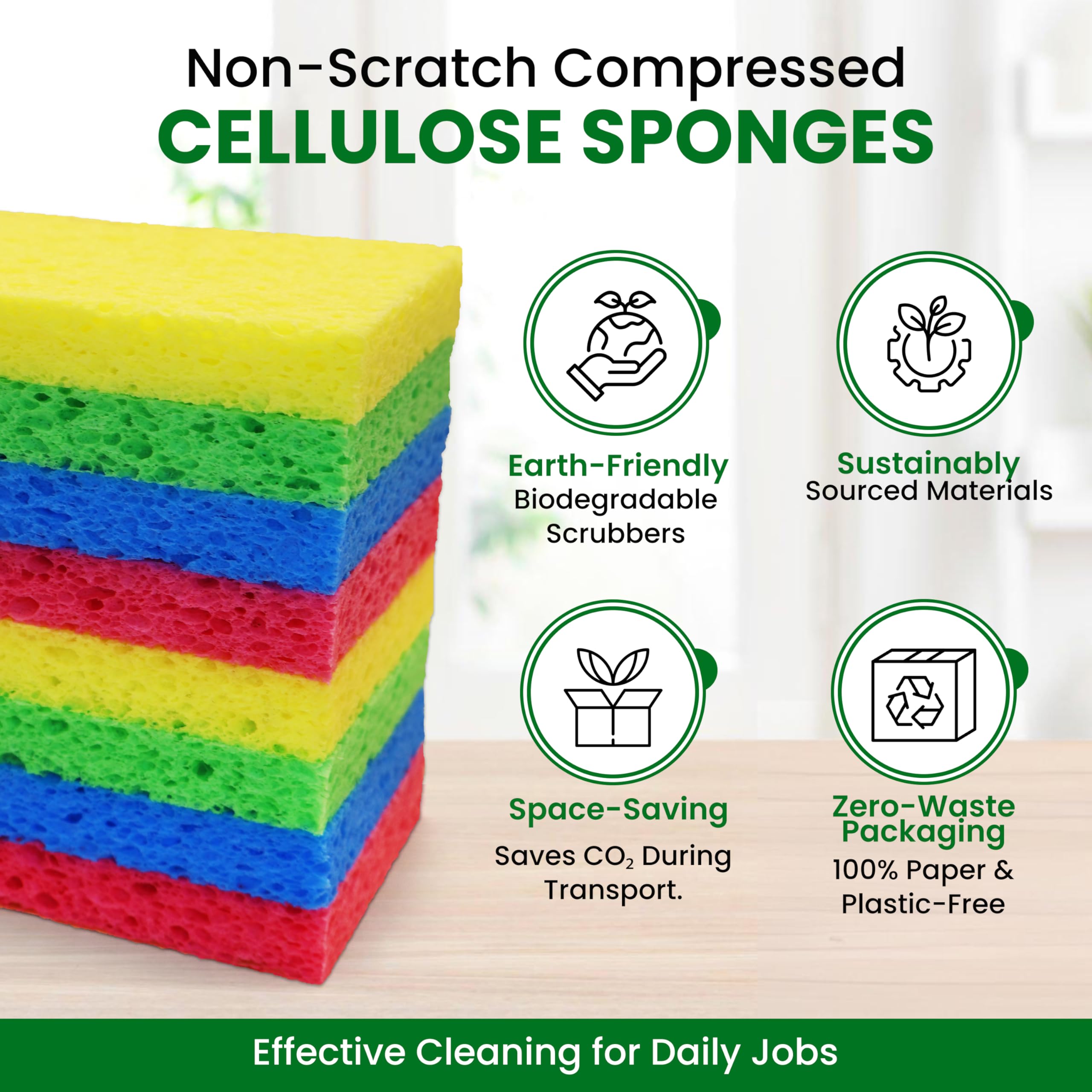 24-Pack Multicolored Compressed Cellulose Sponges - Natural Biodegradable Kitchen Sponges for Cleaning, Dishes & DIY - Non-Scratch Quick-Dry Sponges for Home, Office & Craft Projects
