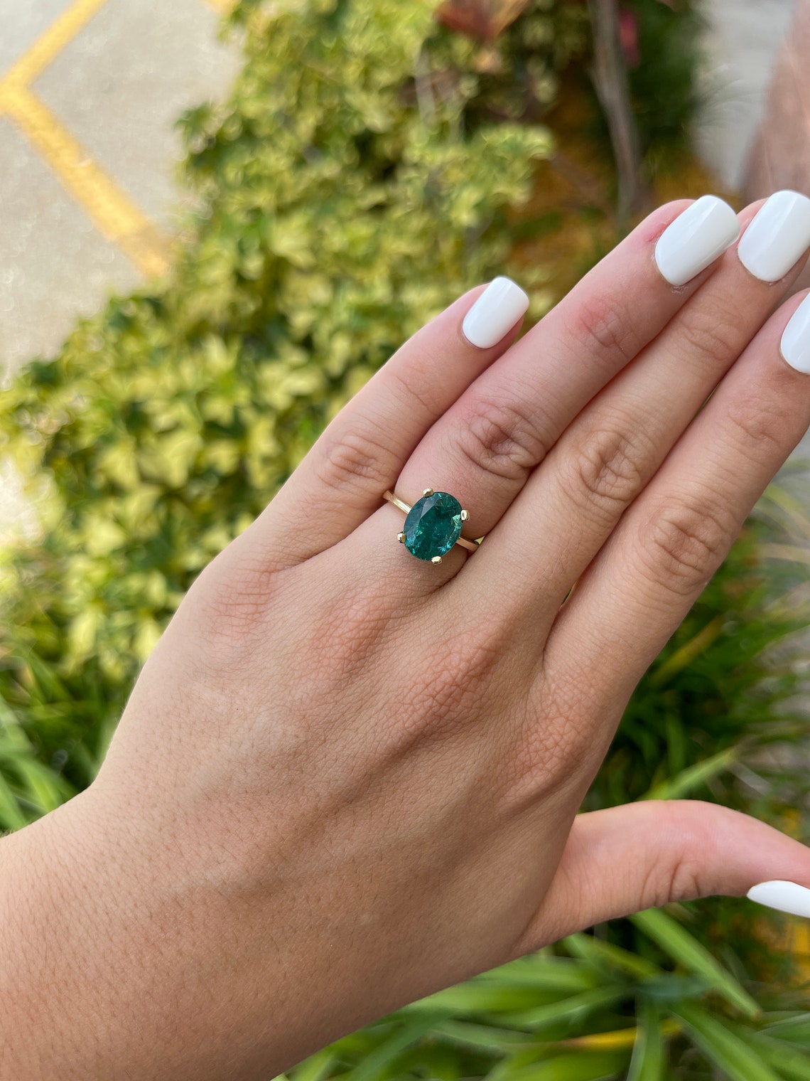 3.31cts 14K Natural Oval Cut High Quality Dark Emerald Solitaire Gold Ring for Women – Elegant Engagement, Wedding, Anniversary Gift – Perfect for Special Occasions & Everyday Luxury