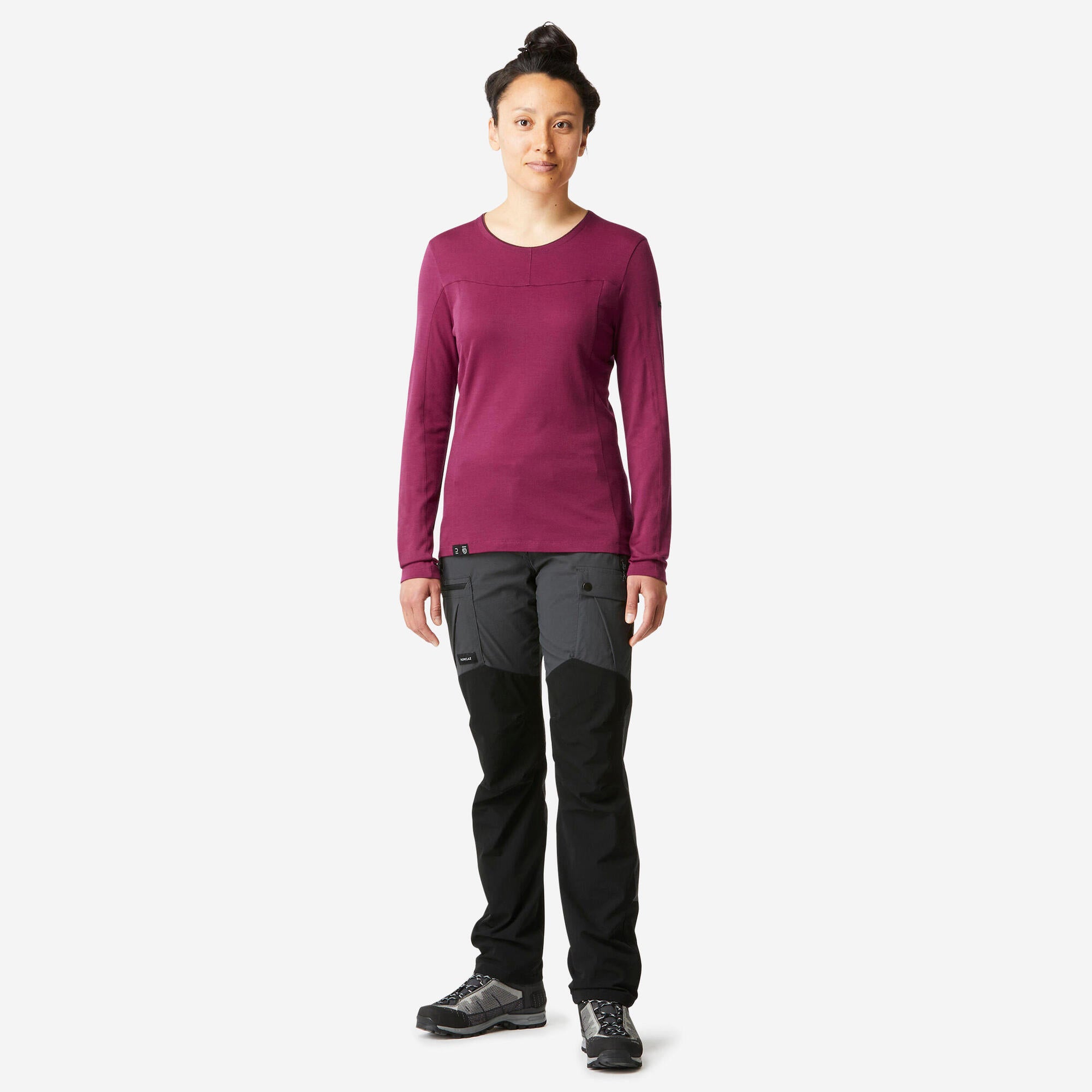 Forclaz Women's MT500 Long Sleeve Merino Wool T-Shirt - Burgundy Red | Hiking, Camping & Outdoor Activities Base Layer