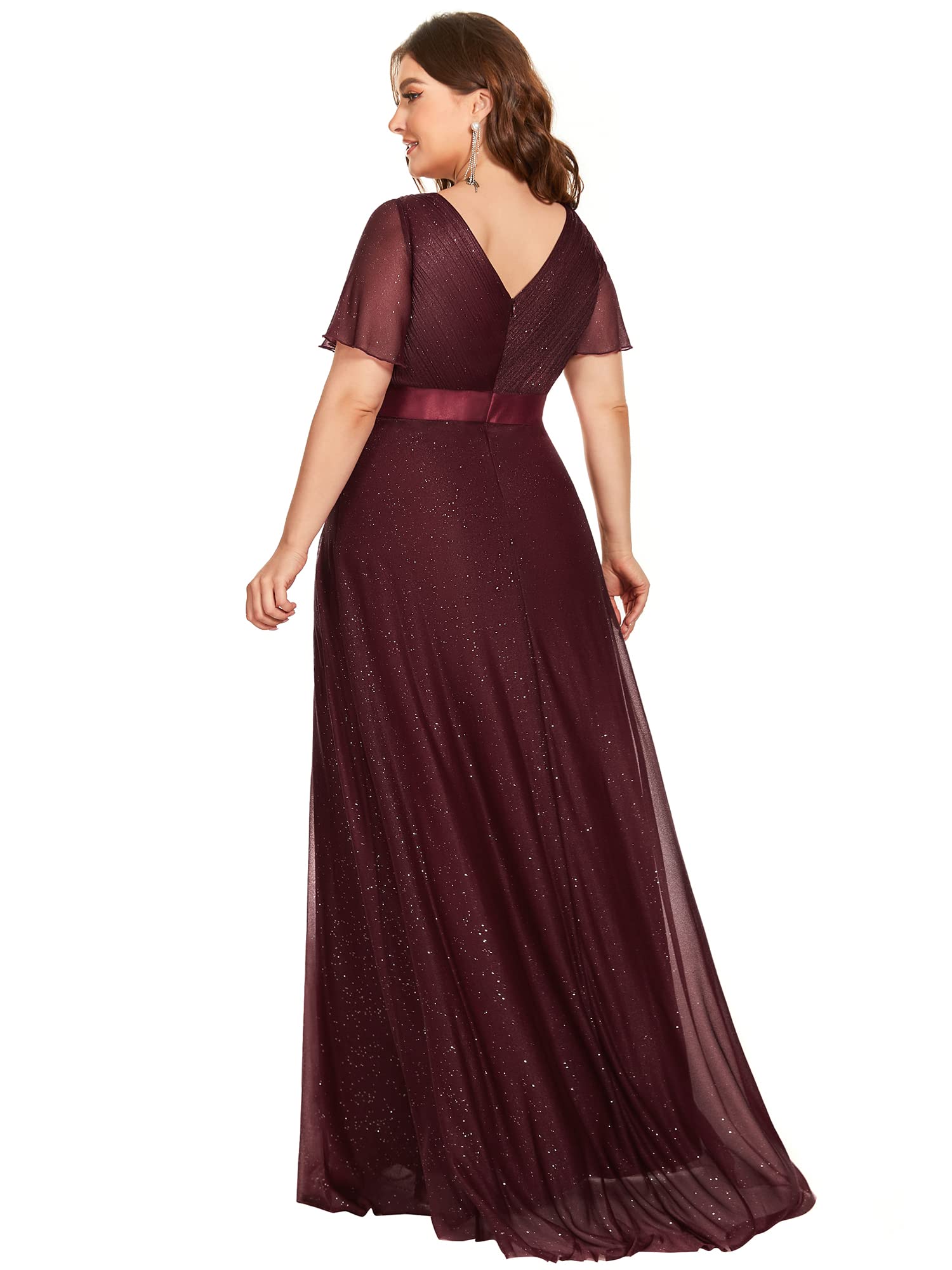 Ever-Pretty Plus Size Women's V-Neck Long Formal Dress with Shimmery Flutter Sleeves - Elegant Evening Gown for Prom, Wedding & Special Occasions (Style 50159)