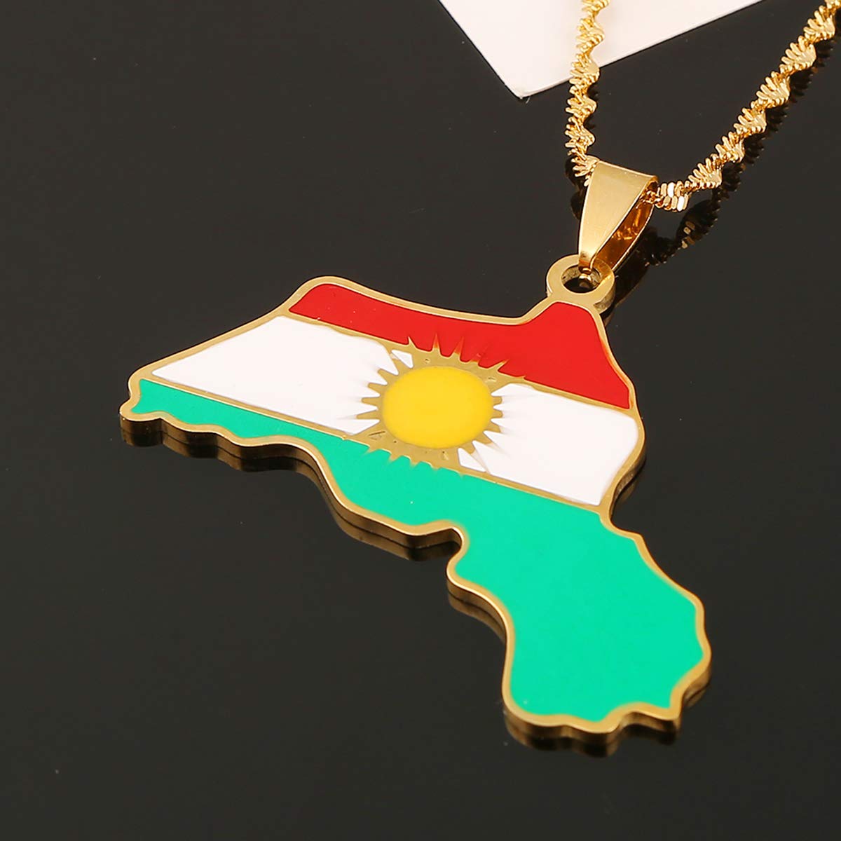 Stainless Steel Kurdistan Map Pendant Necklace - Kurdish Flag Jewelry for Men & Women - Perfect for Cultural Pride, Gifts & Special Occasions