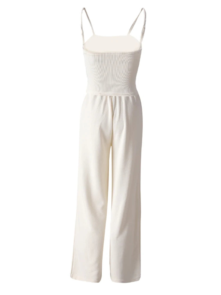 Beige Irregular Tank Top & Wide Leg Pants Two-Piece Set - Women's Sleeveless Fashion Outfit for Spring Summer 2025 | CPG3157 | Perfect for Beach Vacations, Casual Outings & Summer Parties