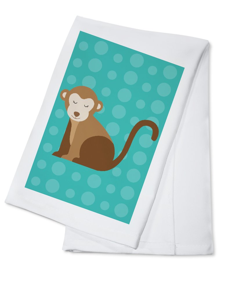 100% Cotton Decorative Monkey Print Tea Towel & Hand Towel - Soft Absorbent Kitchen Towel, Dish Towel for Home, Bathroom, and Dining Decor - Teal Blue Animal Pattern