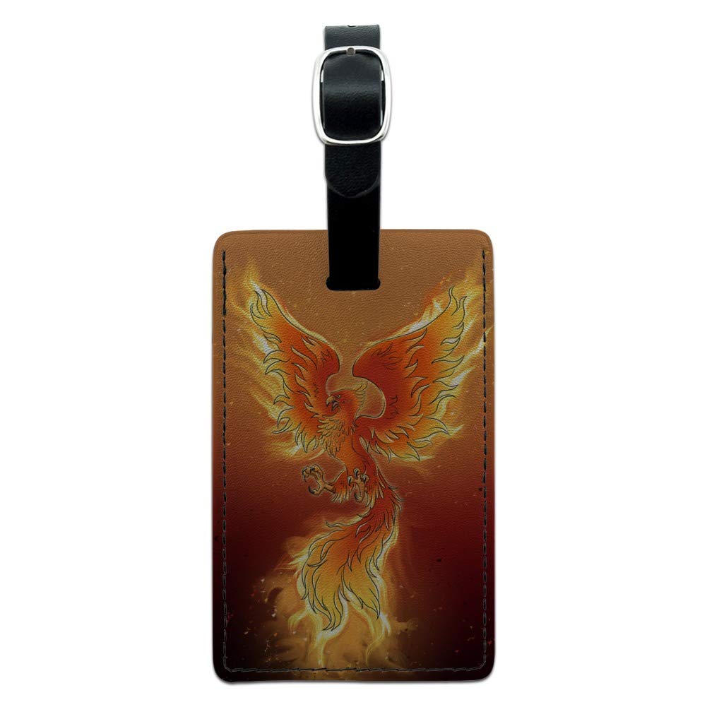 Phoenix Rising from The Flames Rectangle Leather Luggage Tag - Durable Carry-On ID Tag for Travel Bags - Perfect for Suitcases, Backpacks & Passport Holders