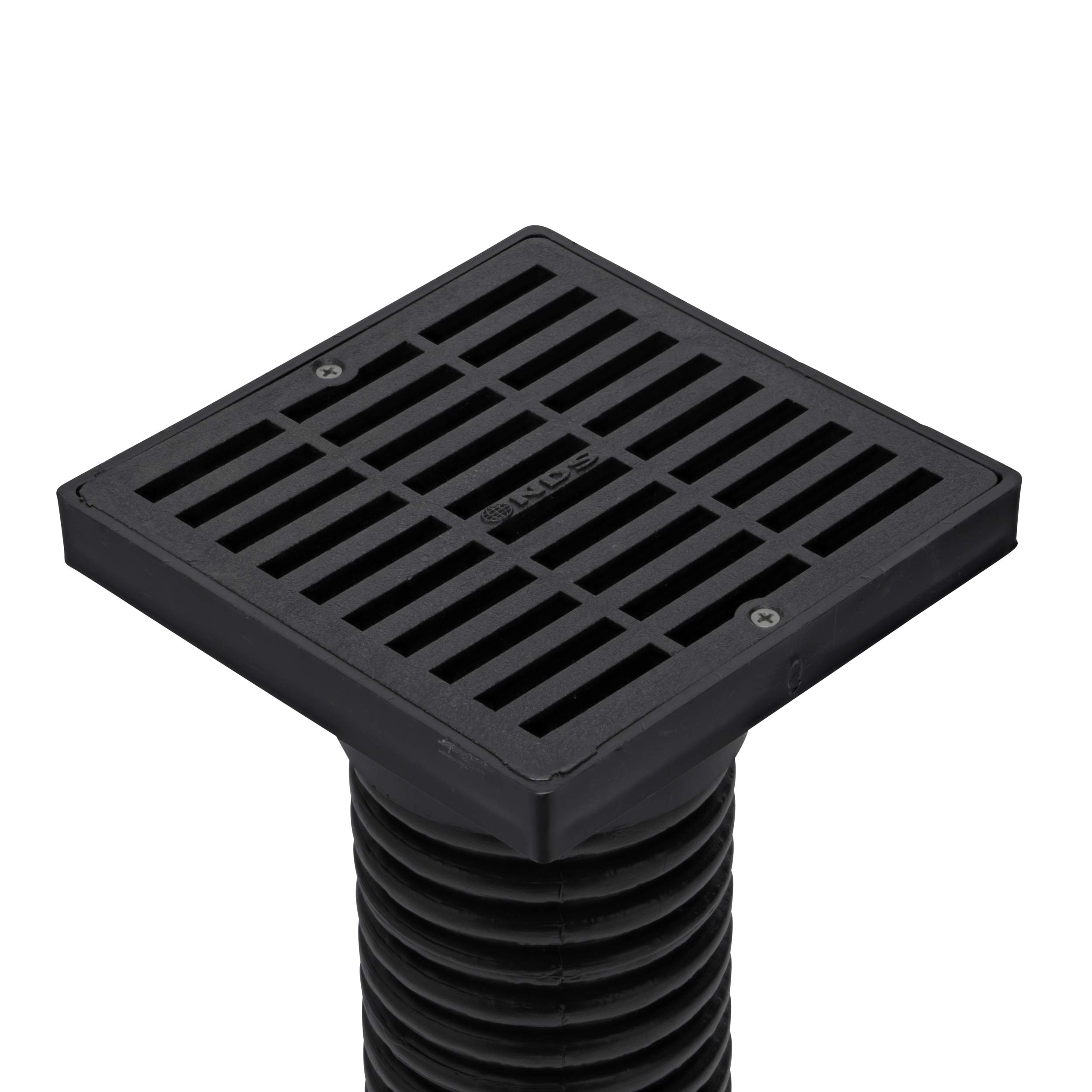 NDS 640 6-Inch Square Grate with Low-Profile Adapter Drain - Compatible with 3-Inch & 4-Inch Drain Pipes - Durable Black Plastic for Small Lawns, Landscaping, Patios & Garden Drainage Solutions