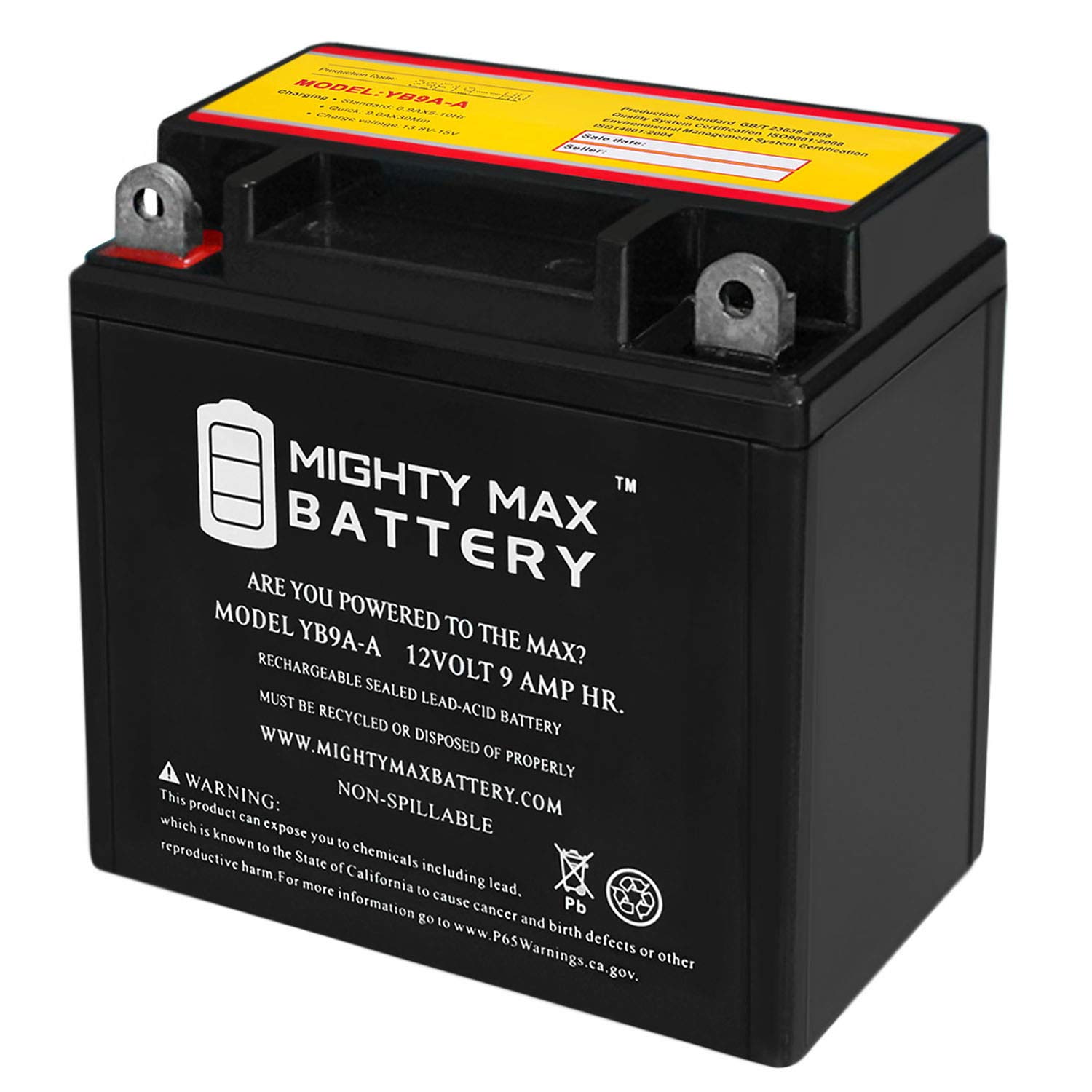 Mighty Max Battery YB9A-A 12V 9AH 130 CCA Replacement for EverLast CB9A-A - High Performance Motorcycle & Powersport Battery for ATV, Scooter, and Electric Bikes