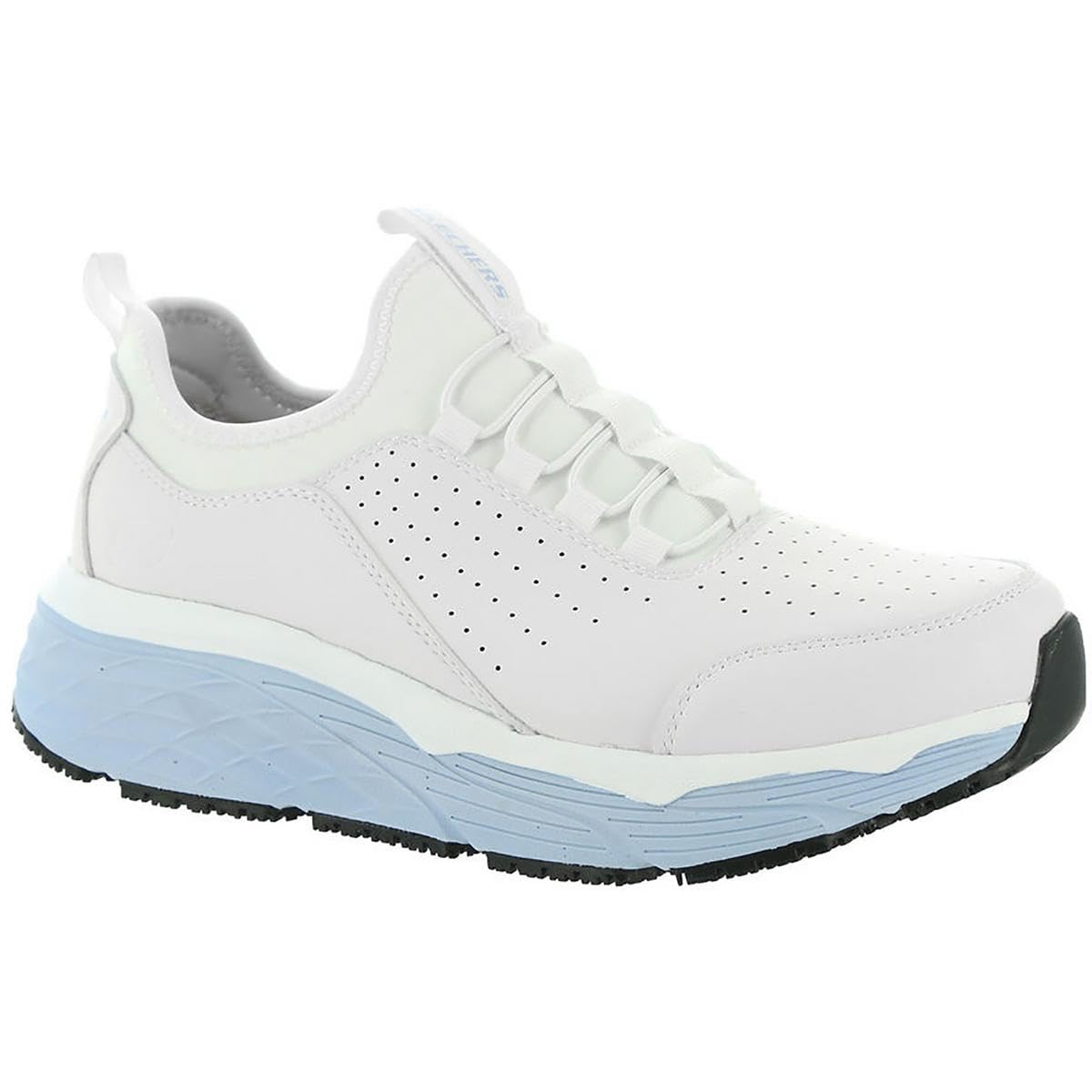 Skechers Women's Work Max Cushioning Elite SR - Serotina Sneaker, White/Light Blue, Size 11 | Comfortable Slip Resistant Work Shoes for Nurses, Waitresses & Healthcare Professionals