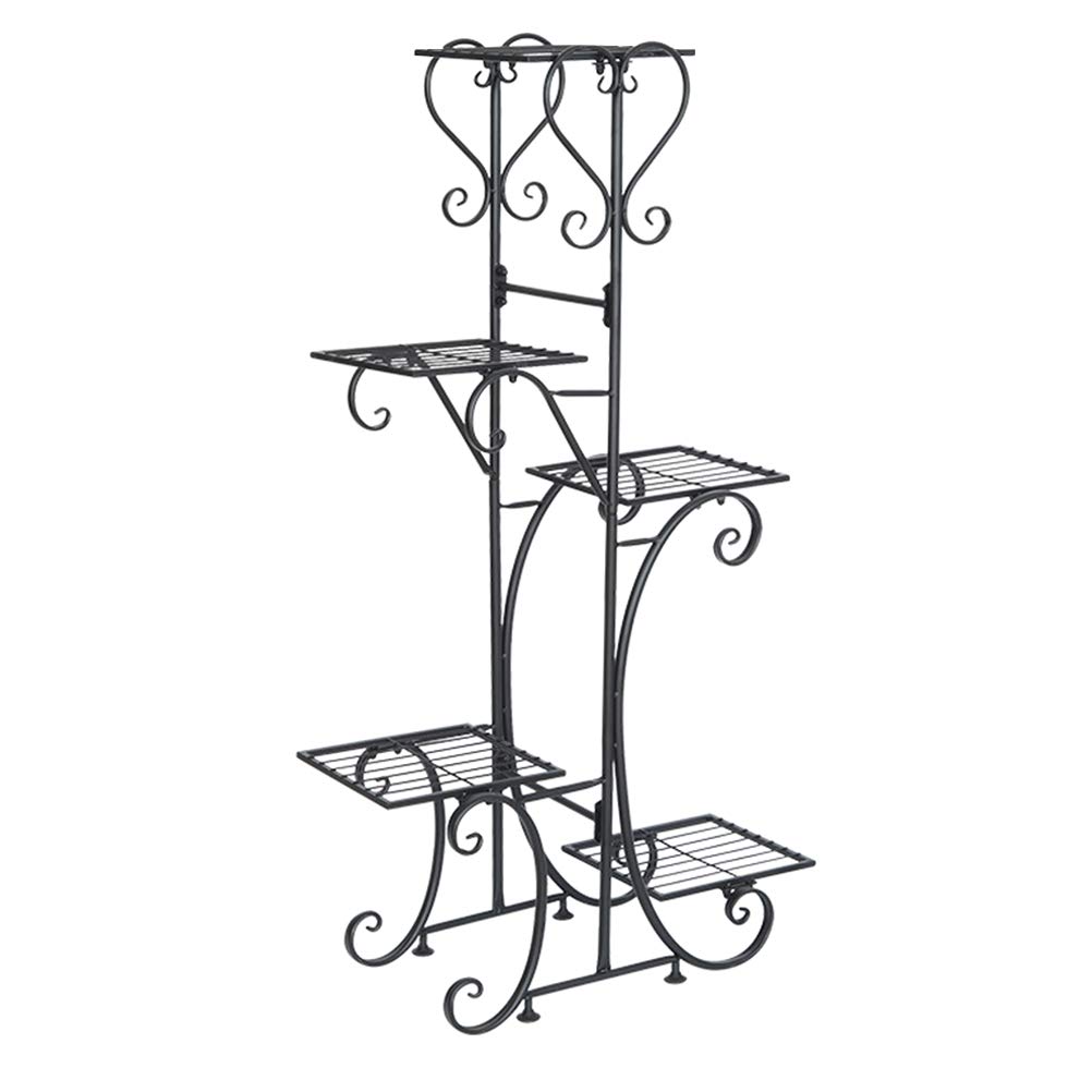 Yardwe Decorative Storage Rack - Sturdy Iron Flower Pot Stand for Indoor/Outdoor Plants - Black Metal Shelf for Home Garden, Patio, and Balcony Organization