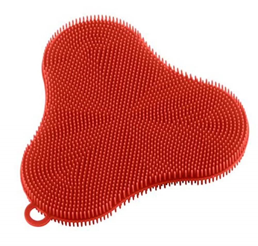 Kuhn Rikon 20441 Stay Clean Silicone Clover Scrubber - Red - Non-Scratch Dish Sponge for Pots, Pans & Delicate Cookware - Perfect for Kitchen Cleaning & Dishwashing