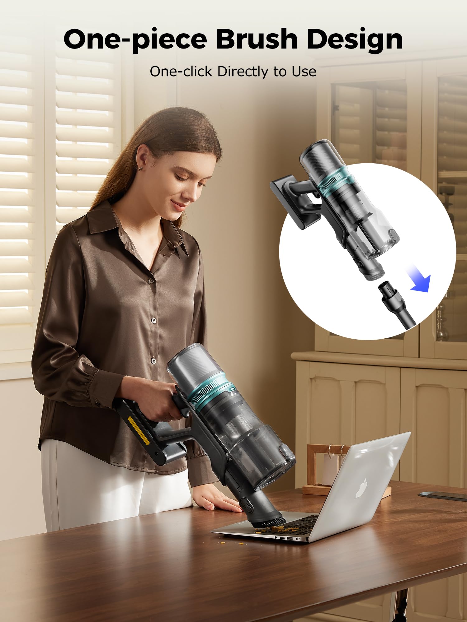 Proscenic P16 Cordless Stick Vacuum Cleaner - 550W 45KPA Powerful Suction, 55 Min Runtime, 180° Bendable Wand, Green LED & Tangle-Free Brush - Lightweight Rechargeable Vacuum for Home, Pet Hair (Grey) | Perfect for Hard Floors, Carpets & Pet Owners
