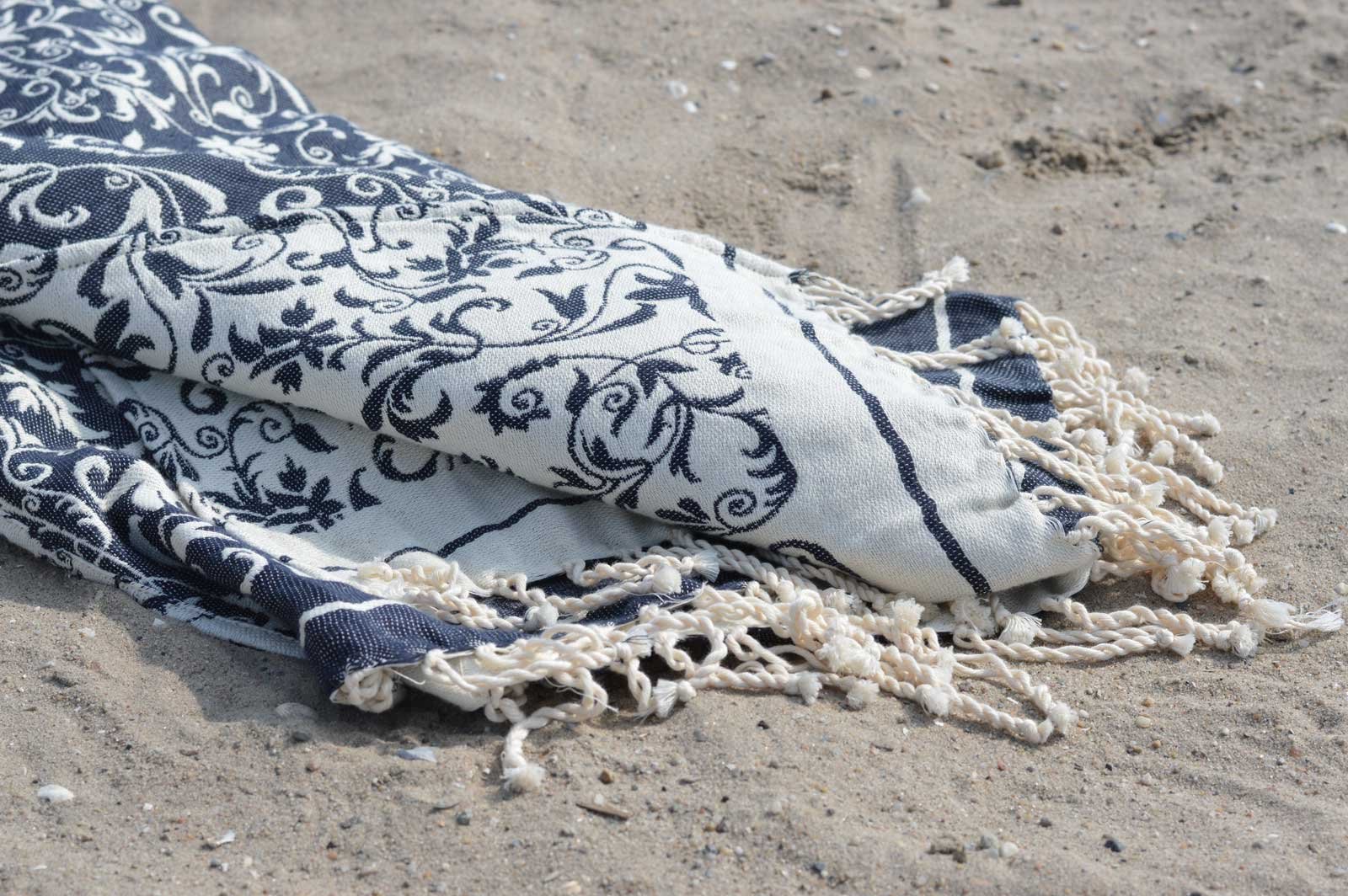 Premium XL Fouta Hammam Towel - 100% Cotton Lightweight Beach Towel with Elegant Flower Pattern | Perfect for Spa, Yoga, Pool & Beach Use - Black