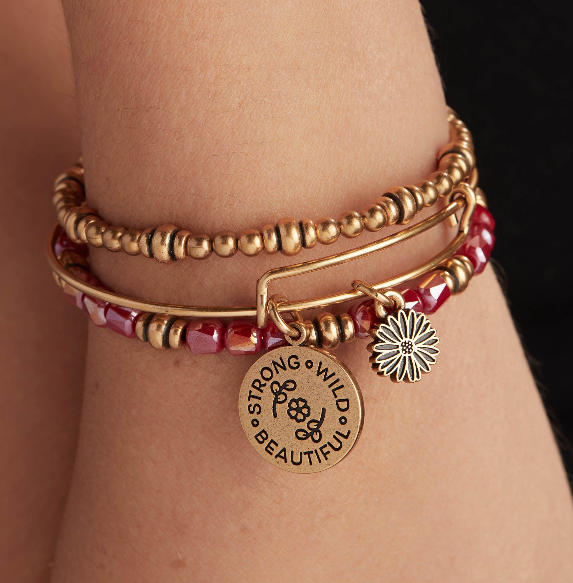 Strong Wild Beautiful Charm Bangles - Set of 3 Stackable Bracelets for Women | Boho Jewelry for Everyday Wear, Parties & Gifts