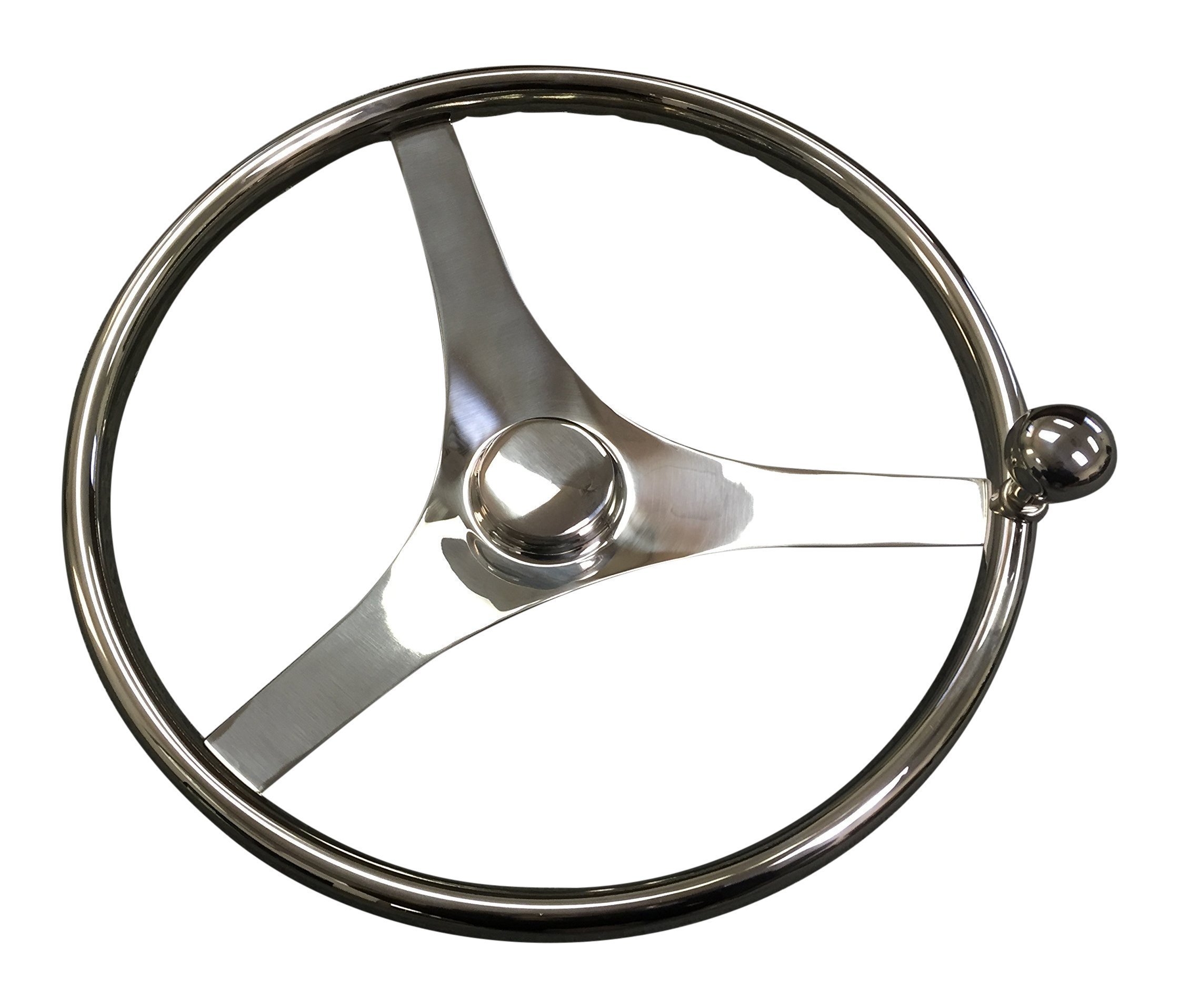 Pactrade Marine Boat 3 Spoke Stainless Steel Sports Steering Wheel with Turning Knob & Finger Grips - Perfect for Boating, Yachting, and Water Sports Activities