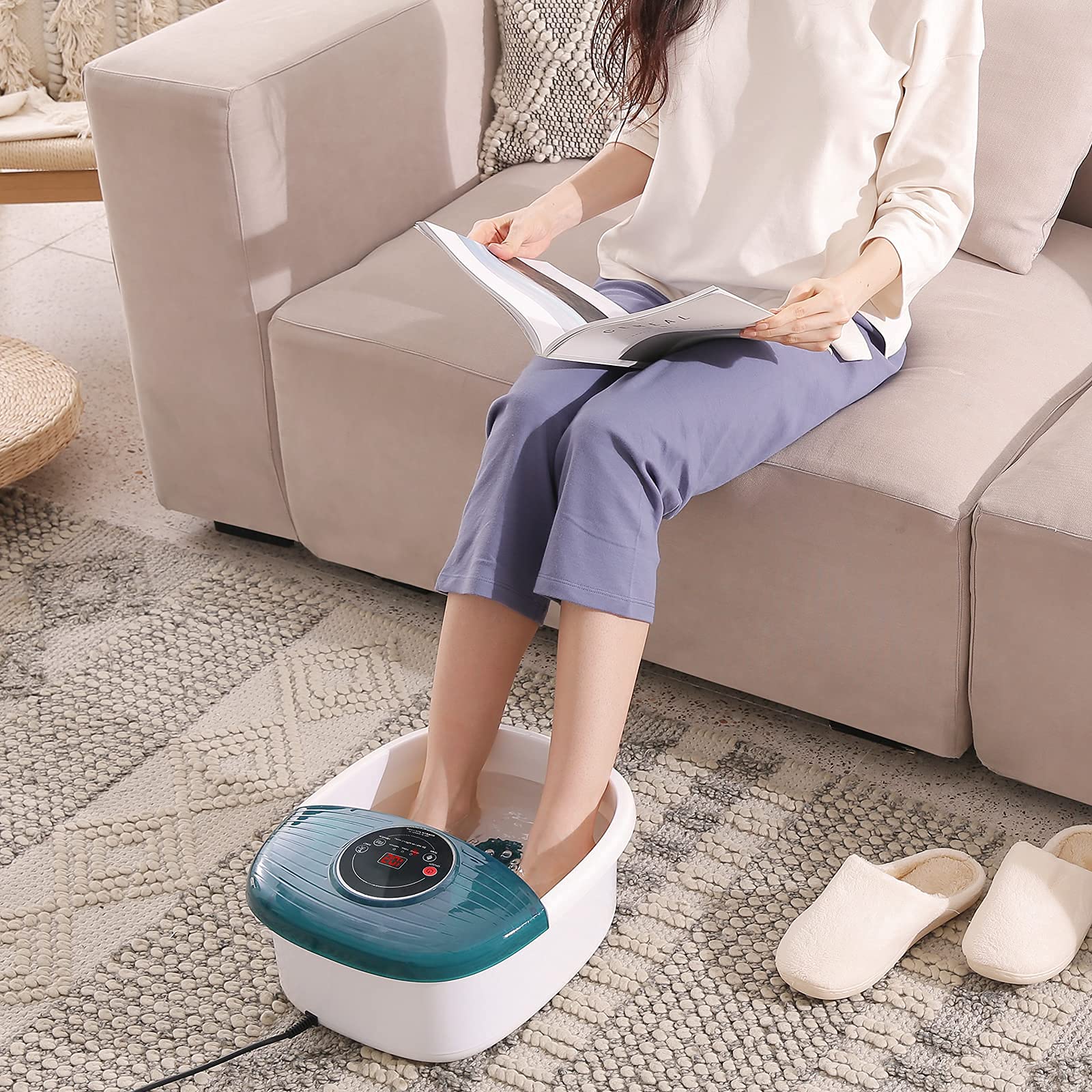 Electric Foot Spa Bath Massager with Heat, Bubbles & Vibration - 16 Removable Rollers, Temperature Control (95-118°F) - Perfect for Home Pedicure, Relaxation & Foot Care - Ideal for Stress Relief, Improved Circulation & Spa Day at Home