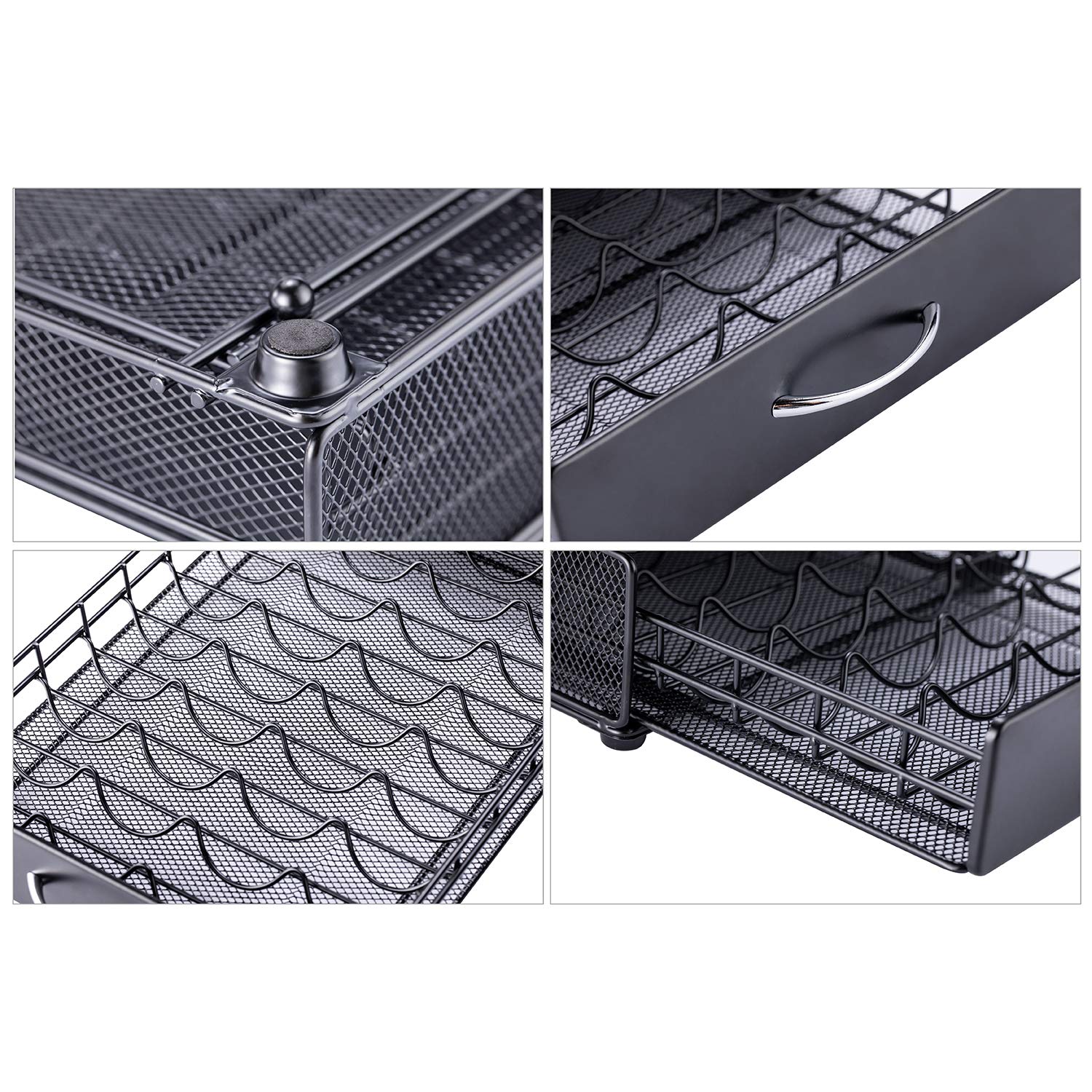 Premium Nespresso Vertuo Pod Holder Organizer - Black Metal Storage Drawer with Mesh Shelves (40 Capsules Capacity) | Compact Coffee Pod Organizer for Kitchen Countertop, Office, or Coffee Station