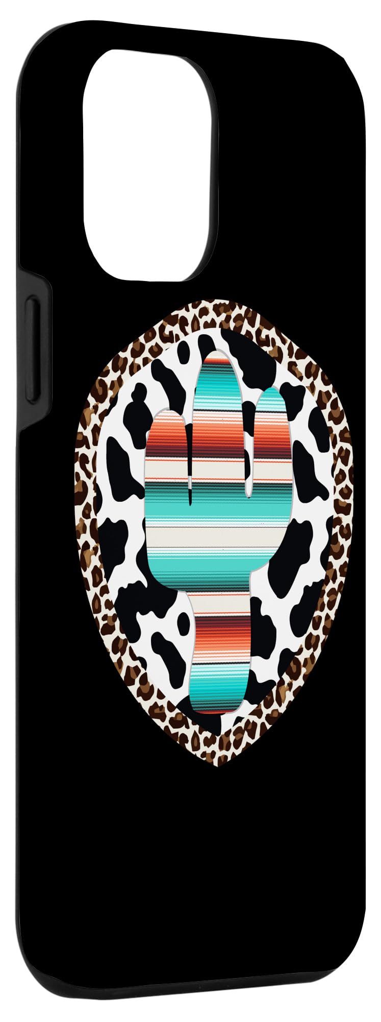 Funny iPhone 12 Pro Max Case - Serape Cow Print with Cactus & Leopard Turquoise Pattern - Perfect for Southwest Style & Festival Fashion Accessories