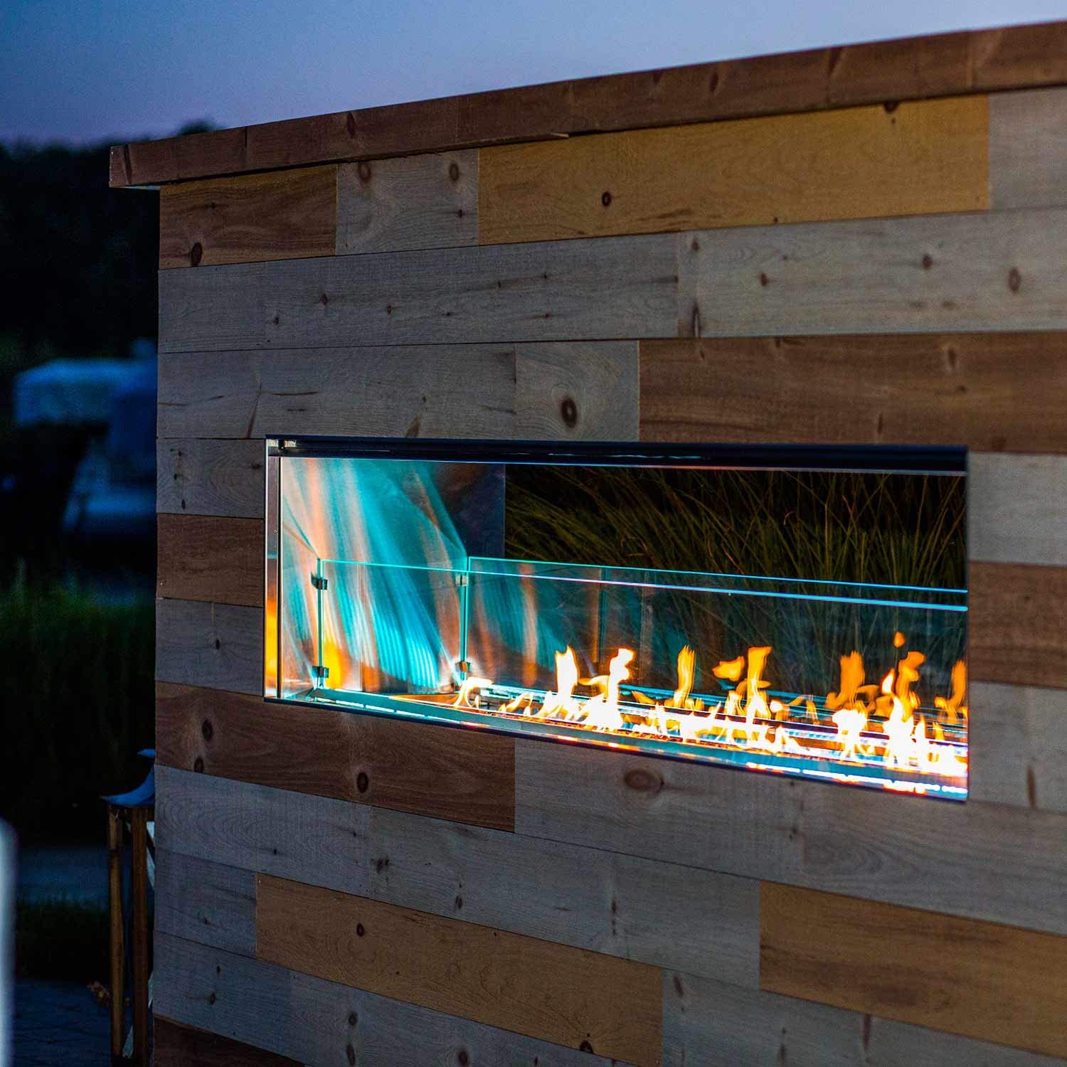 Firegear Kalea Bay 72-Inch Modern Electric Fireplace with LED Lights & Fire Glass - OFP 72LECO NLED - Perfect for Living Room, Bedroom, or Office Ambiance