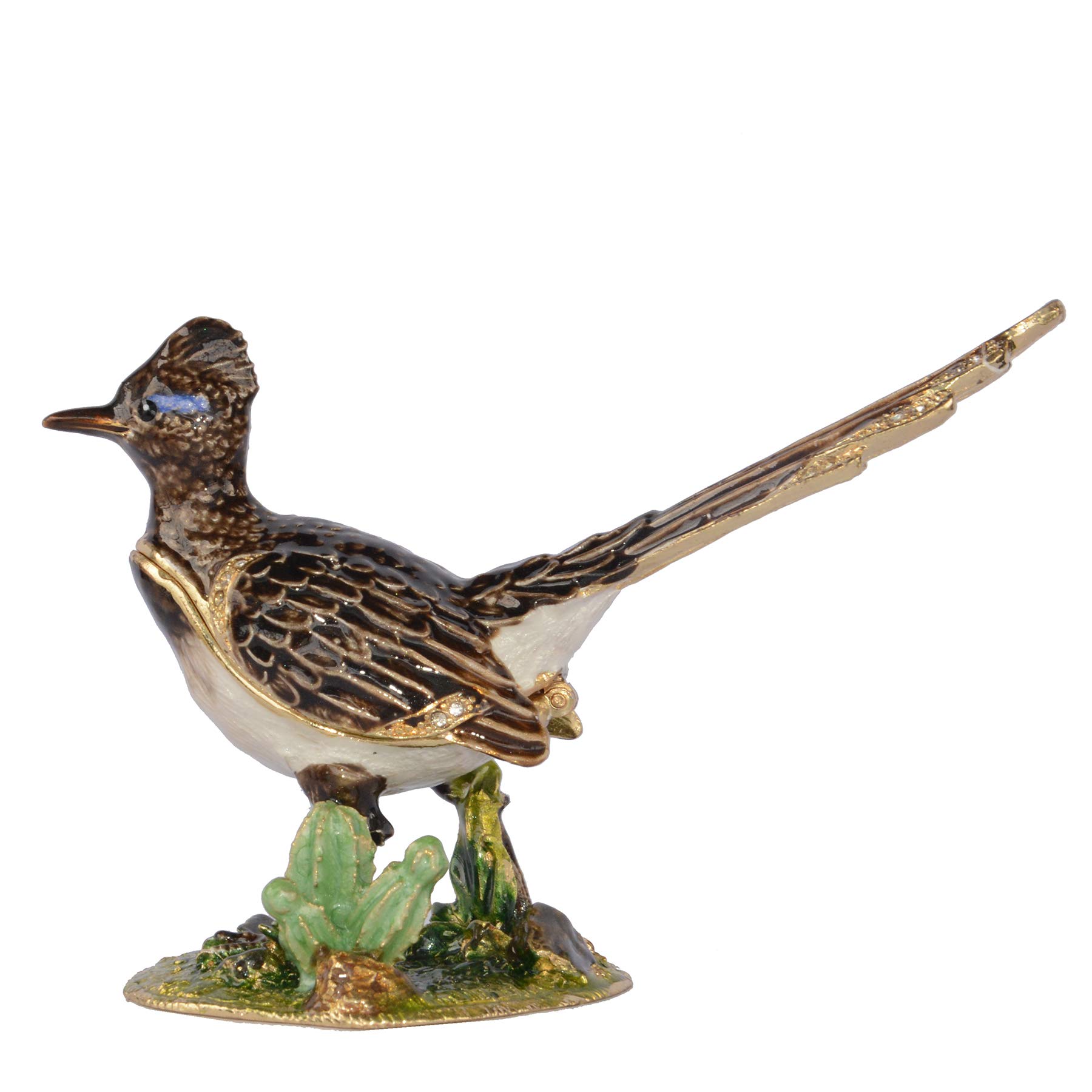 Hand Painted Roadrunner Trinket Box - Decorative Jewelry Storage Box with Hinged Lid, Ring & Earring Holder - Bird Figurine Collectible Gift for Home Decor, Dresser Organizer & Travel Jewelry Case