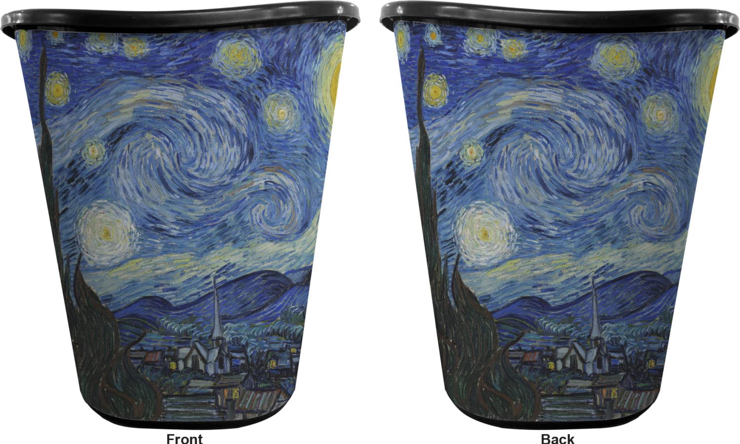 Van Gogh Starry Night Waste Basket - Double Sided Black for Home Office