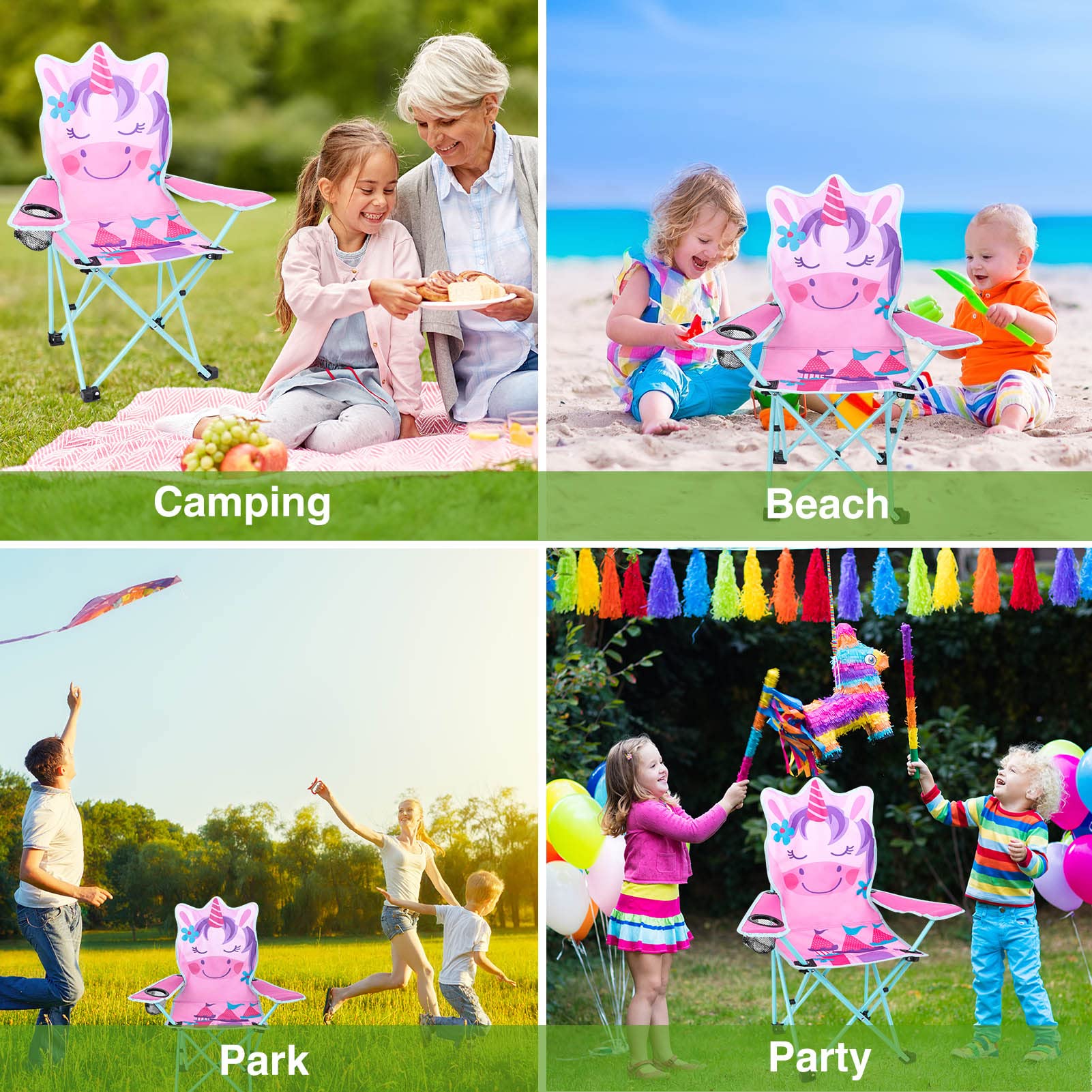 KABOER Kids Folding Camping Chair with Cup Holder & Carry Bag - Lightweight Portable Outdoor Chair for Children, Beach, Picnic, Travel, Backyard, and Camping