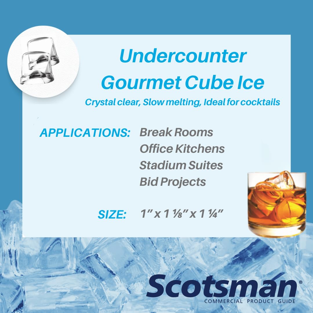 Scotsman Commercial Undercounter Gourmet Cube Ice Maker - Perfect for Restaurants, Bars, and Home Kitchens