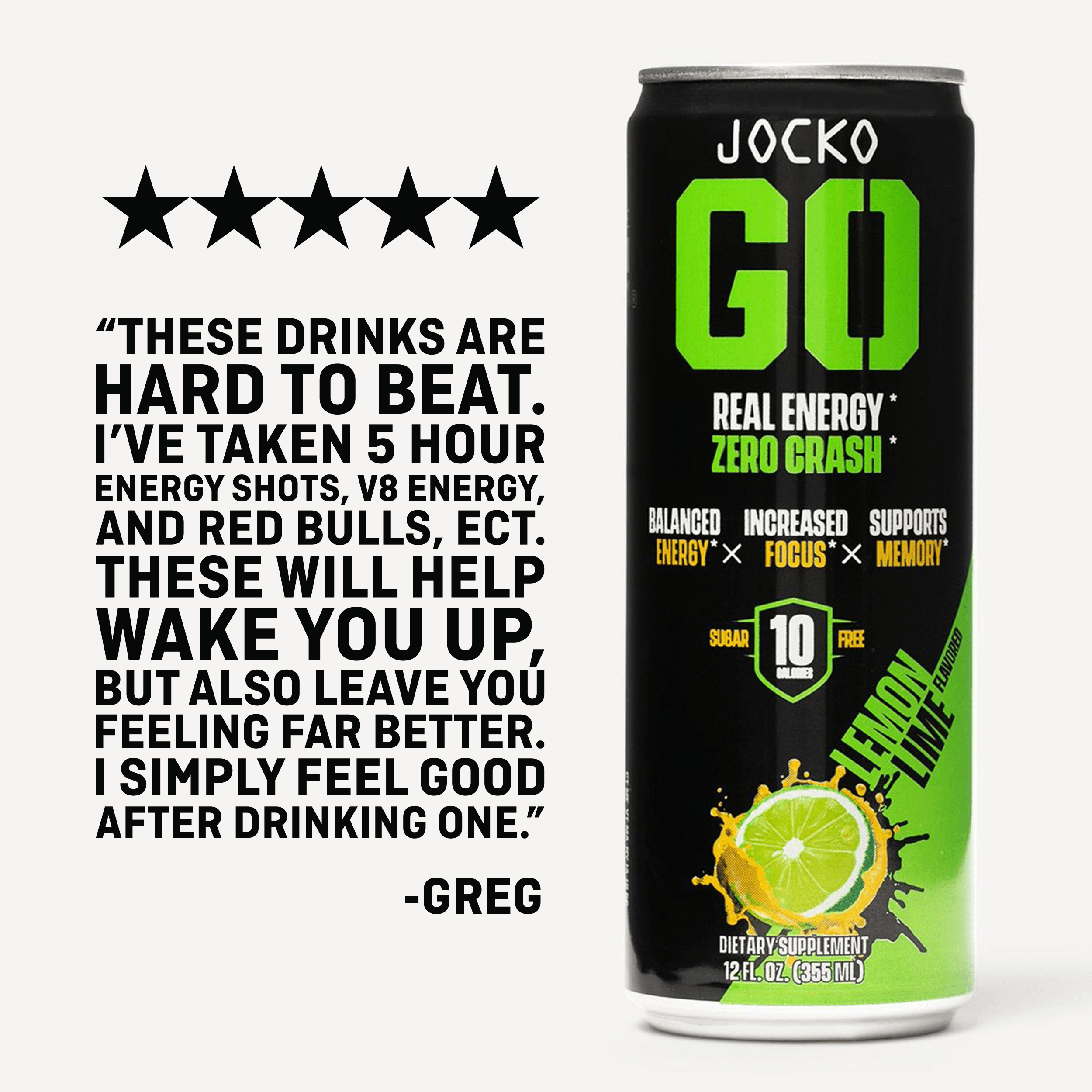 JOCKO GO Energy Drink - 12 Pack | Sugar-Free Pre Workout & Post Workout Supplement | Boost Energy & Focus for Gym, Running & Fitness